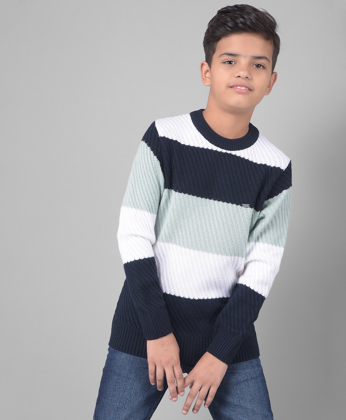 CRIMSOUNE CLUB Full Sleeves Color Blocked Sweater - Green-image-45
