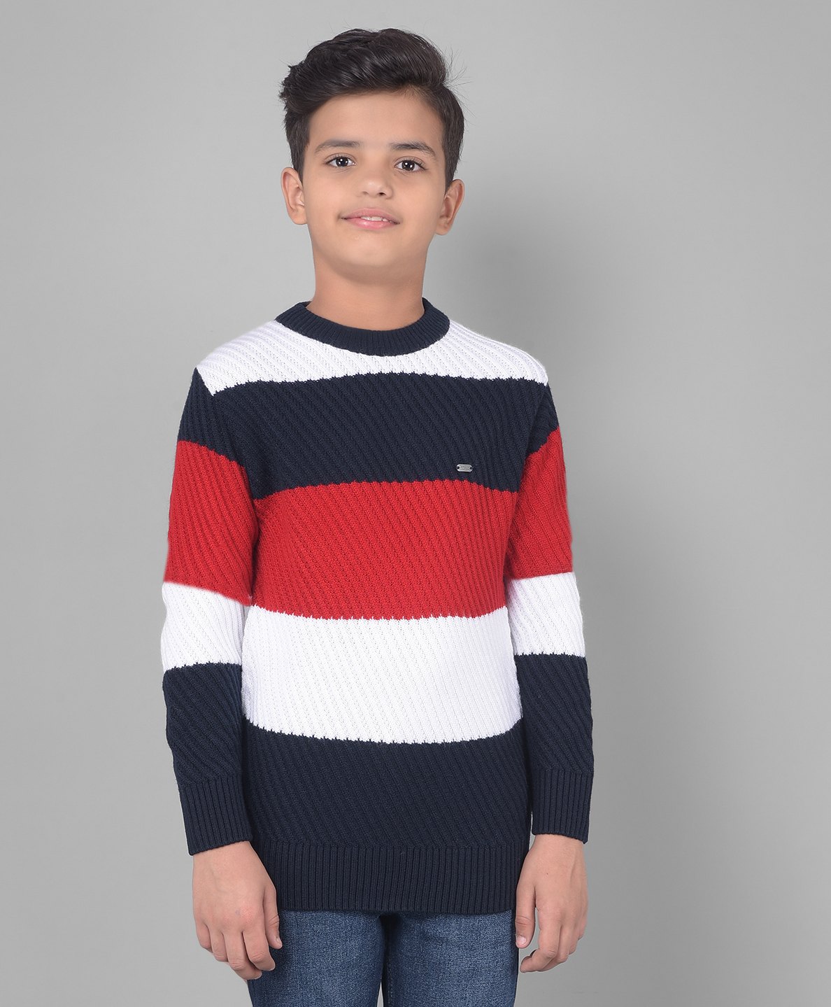 CRIMSOUNE CLUB Full Sleeves Colour Blocked Sweater - Red-image-2