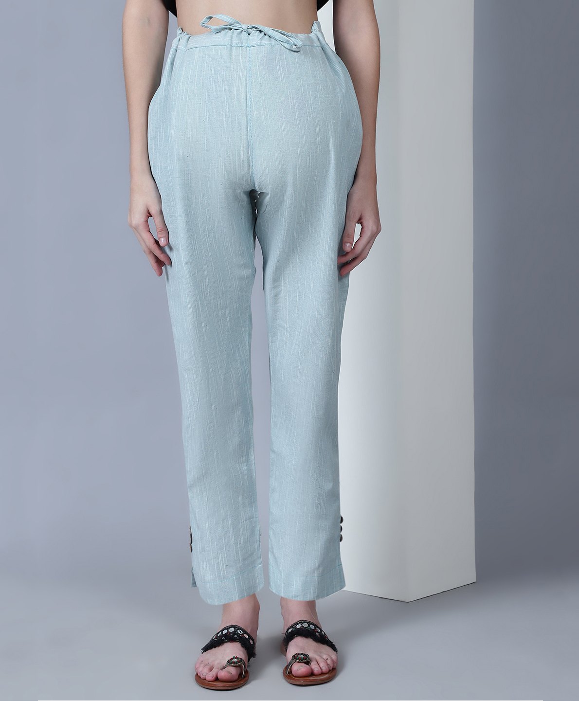 Moms Maternity Sustainable Cotton Solid Maternity Trousers - Sea Green-picture-12