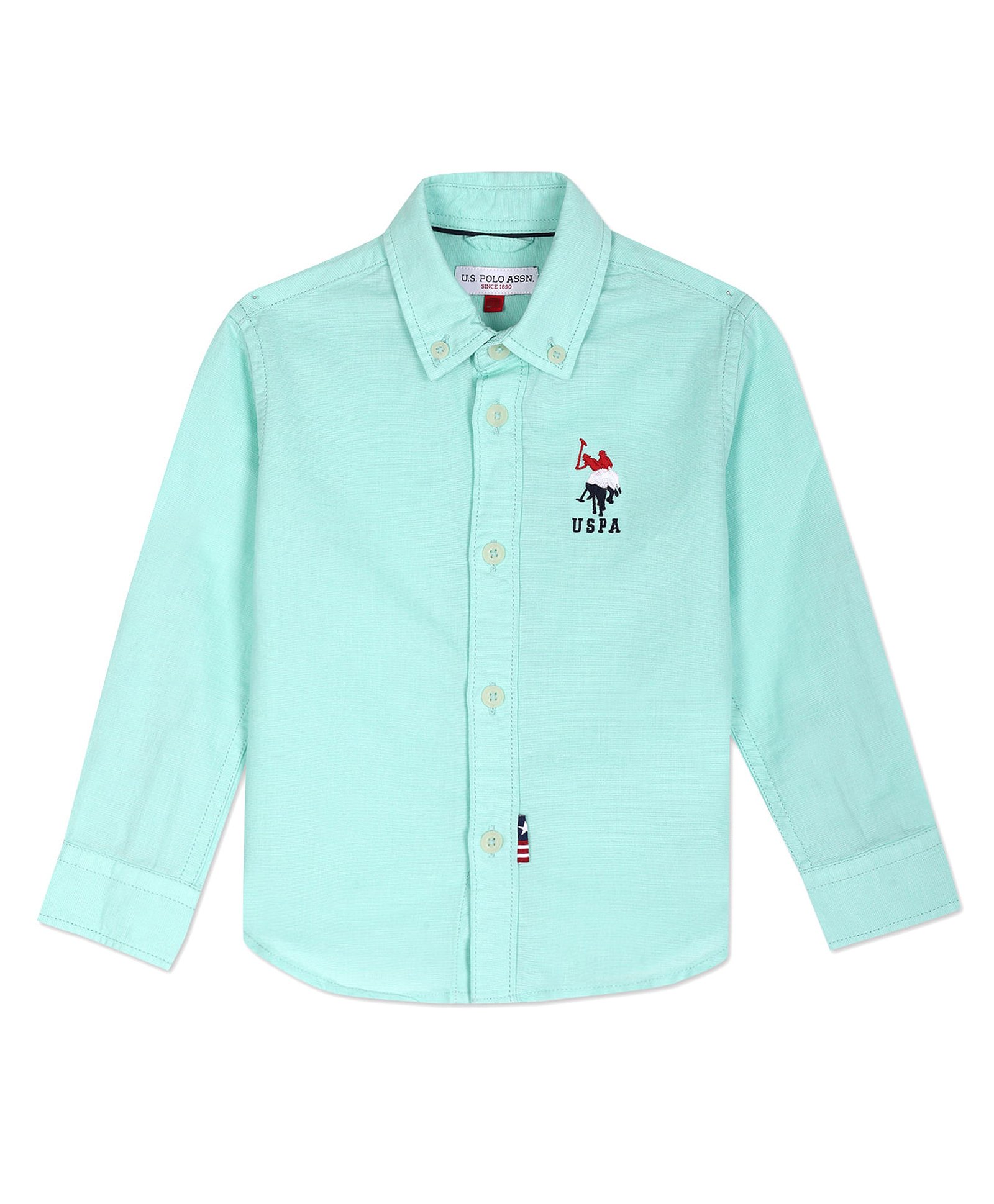 US Polo Assn Cotton Knit Full Sleeves Solid Shirt with Logo Print - Mint-picture-14