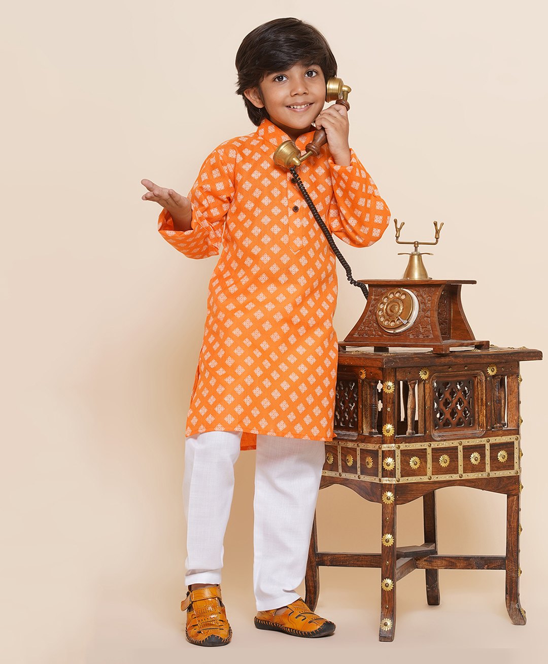 AJ Dezines Full Sleeves Ethnic Motif Printed Kurta Pyjama Set - Orange-picture-9