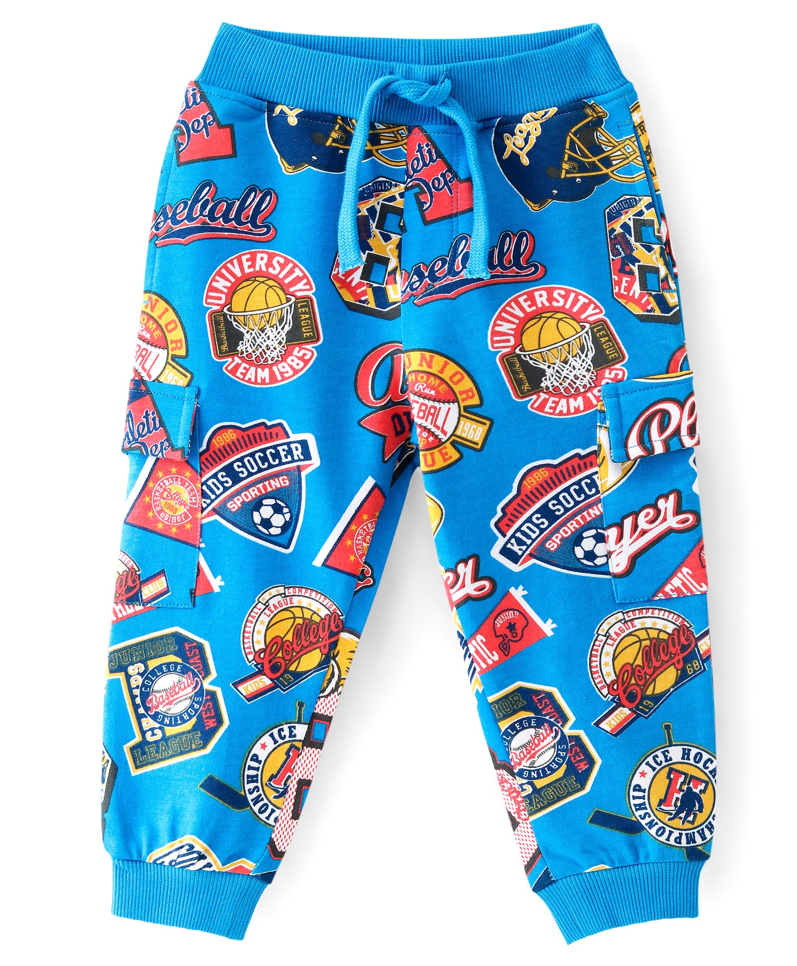 Babyhug French Terry Knit Full Length Lounge Pant with Sports Print - Blue-picture-12