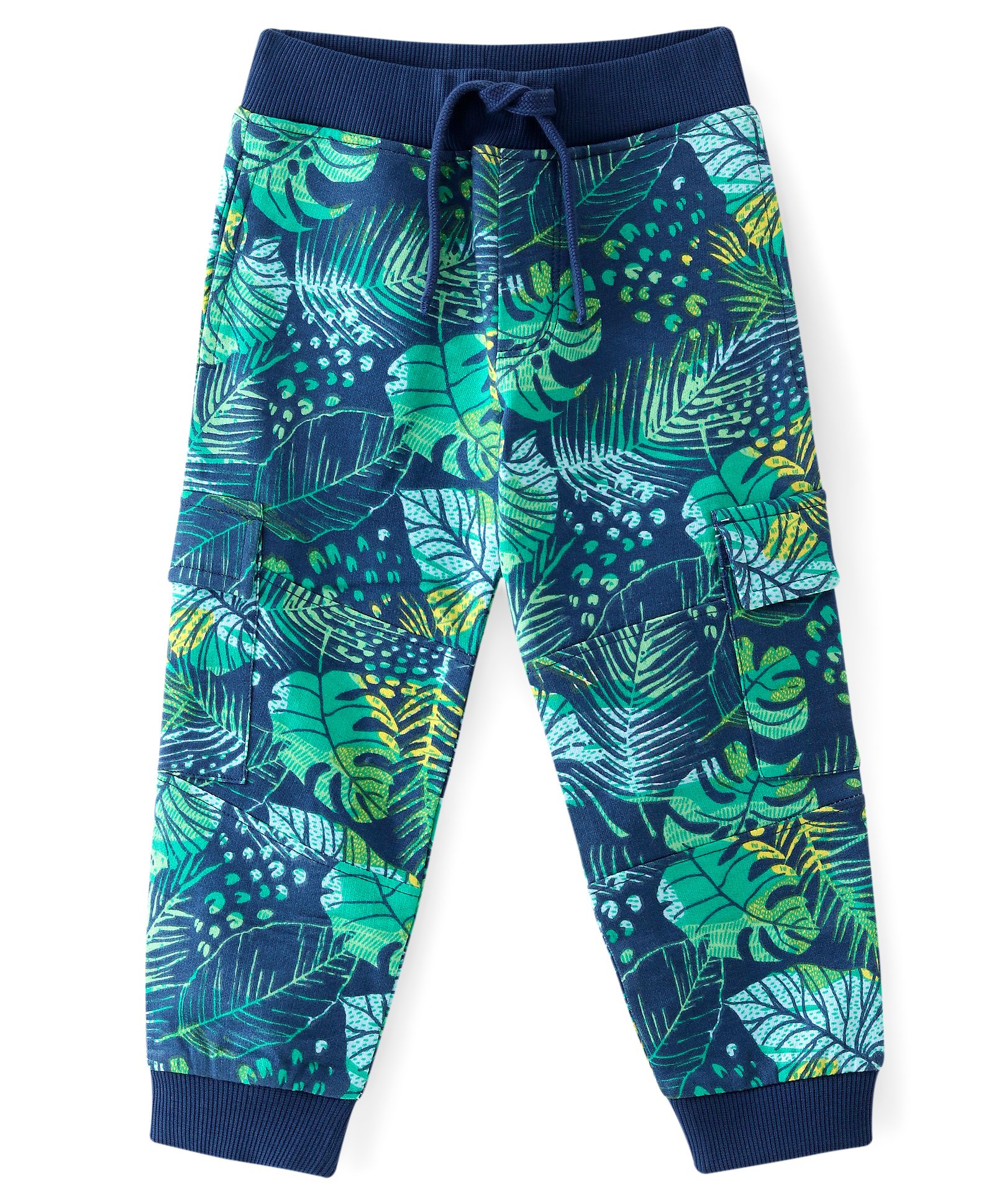 Babyhug French Terry Knit Full Length Lounge Pant with Tropical Print - Navy Blue-image-41