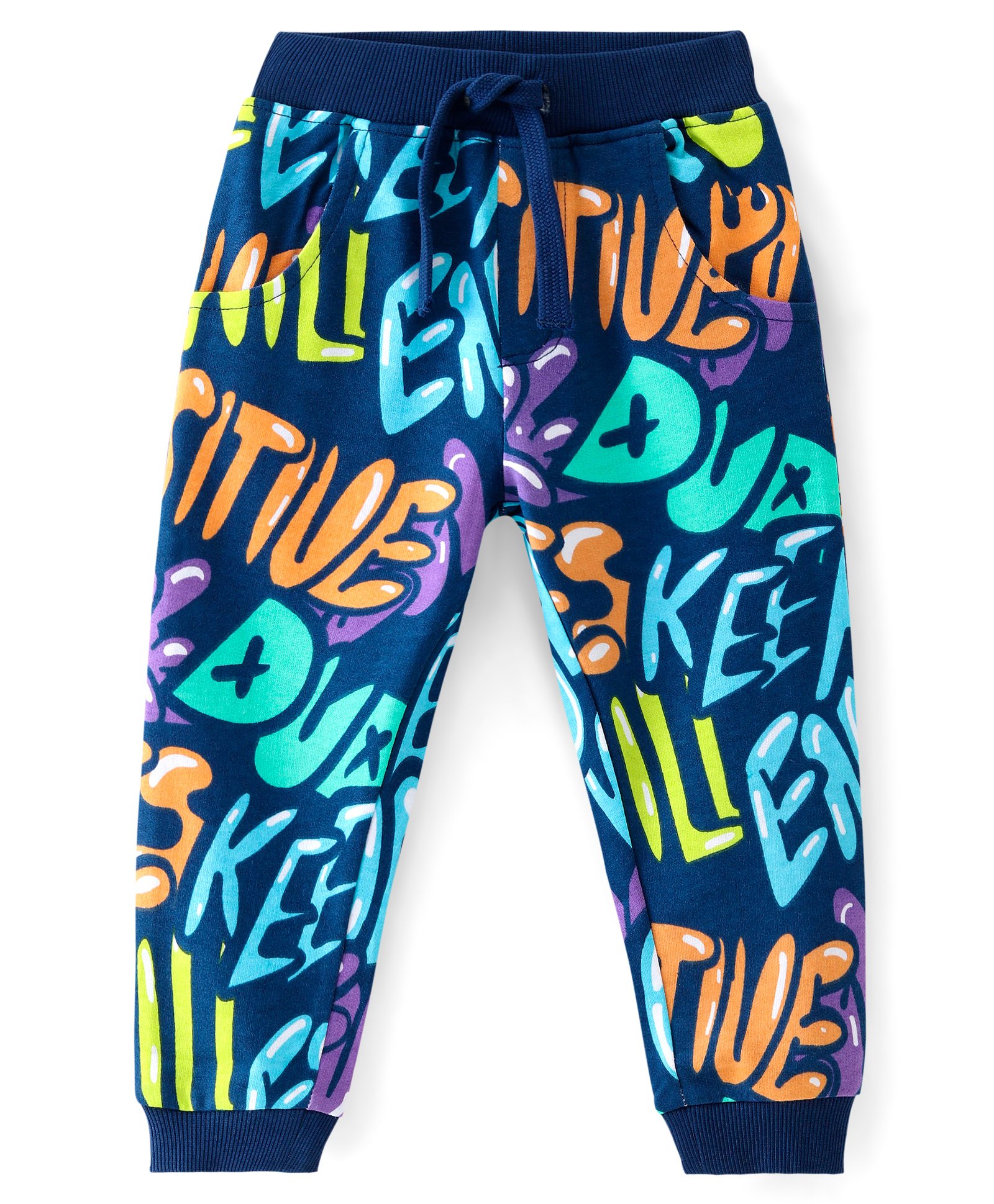 Babyhug Terry Cotton Knit Full Length Lounge Pant with Text Print - Navy Blue-picture-17