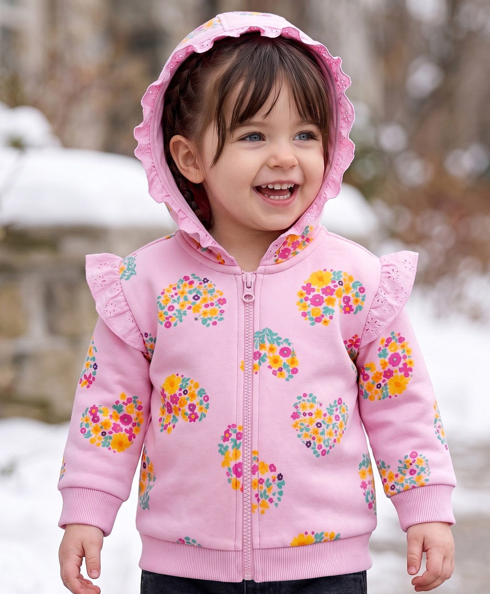 Babyoye 100% Cotton Knit Full Sleeves Sweatshirt With Floral Hearts Print - Pink-picture-11