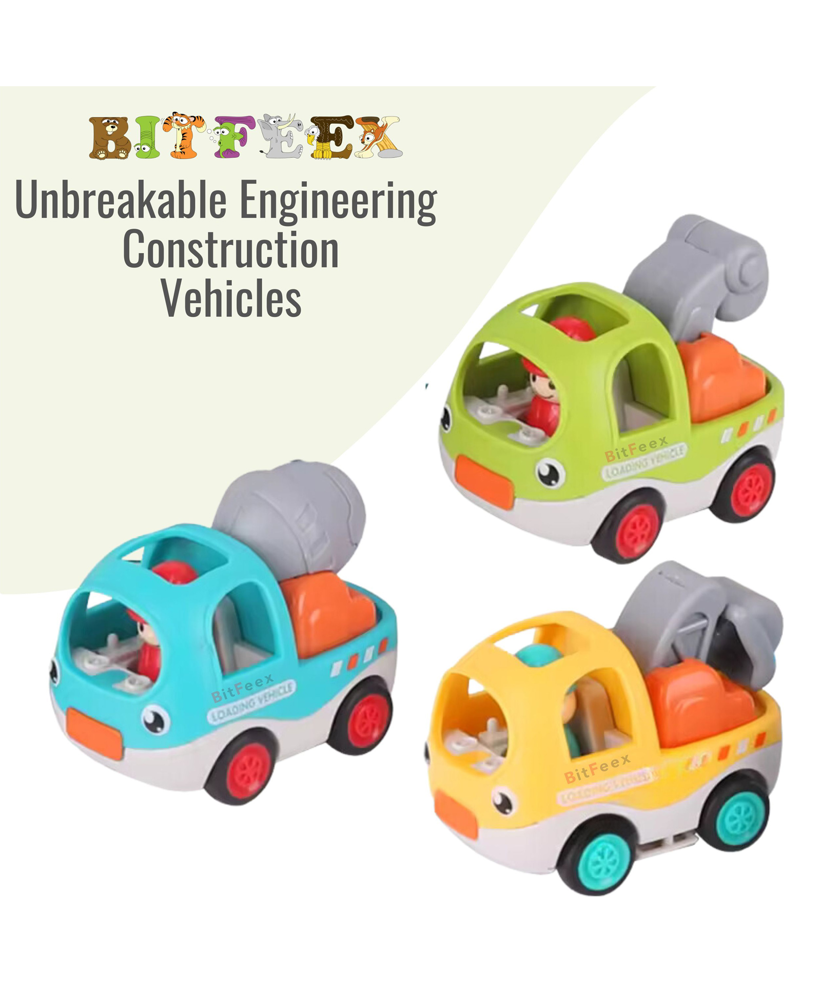 BitFeex Mini Loading Vehicle Friction Powered Construction Vehicle Toys Pack of 3- Multicolor-image-9
