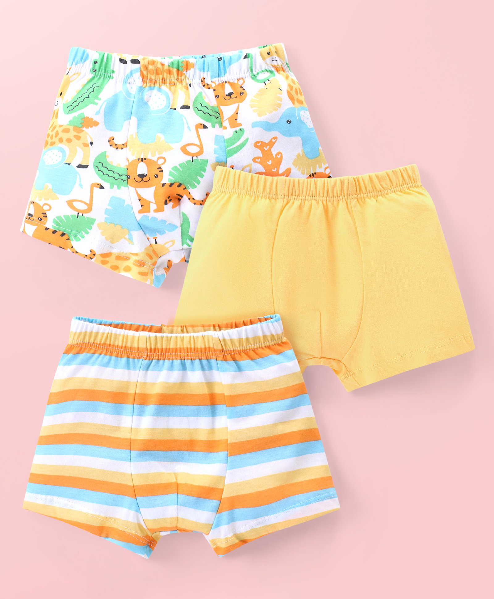 Babyhug 100% Cotton Knit Trunks with Striped & Animal Print Pack of 3 - Multicolour-image-19