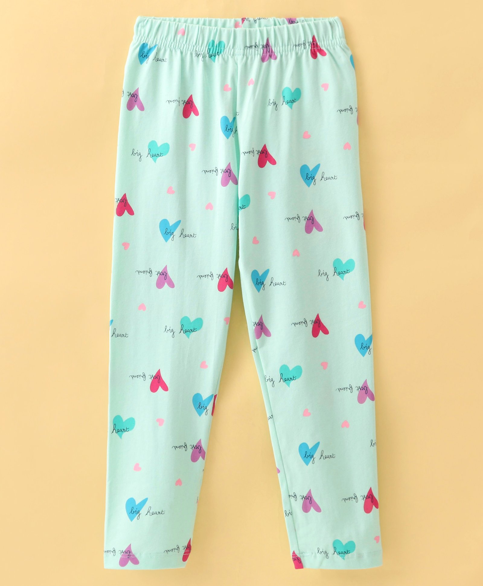 Doreme Single Jersey Knit Full Length Leggings with Heart & Text Print - Green-picture-13