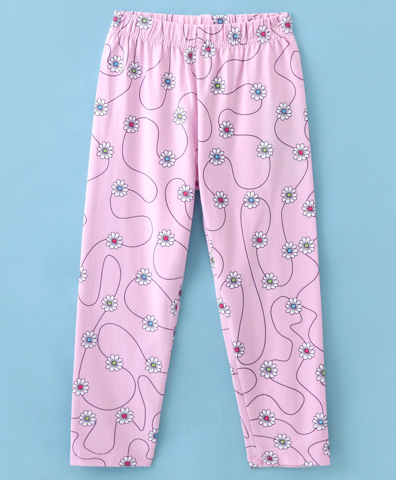 Doreme Single Jersey Knit Full Length Leggings with Floral Print - Pink-picture-29