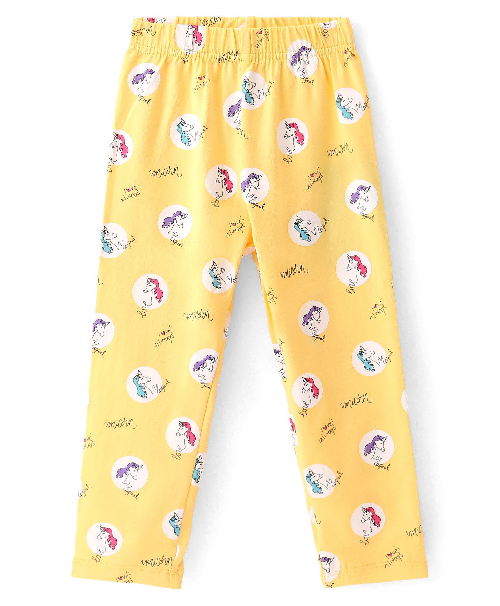 Doreme Single Jersey Knit Full Length Leggings with Unicorn Print - Yellow-picture-30