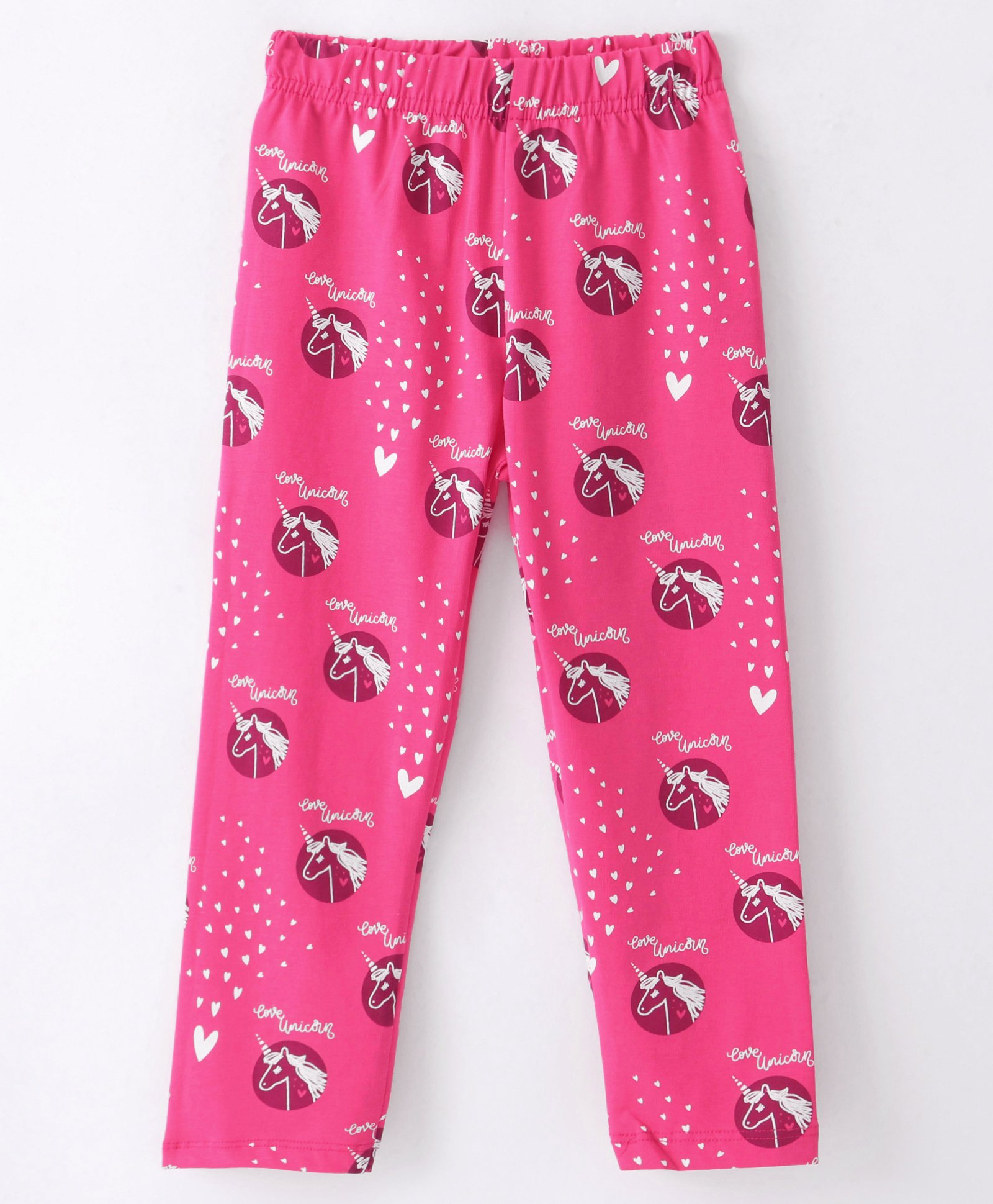 Doreme Single Jersey Knit Full Length Leggings with Unicorn & Heart Print - Pink-picture-25