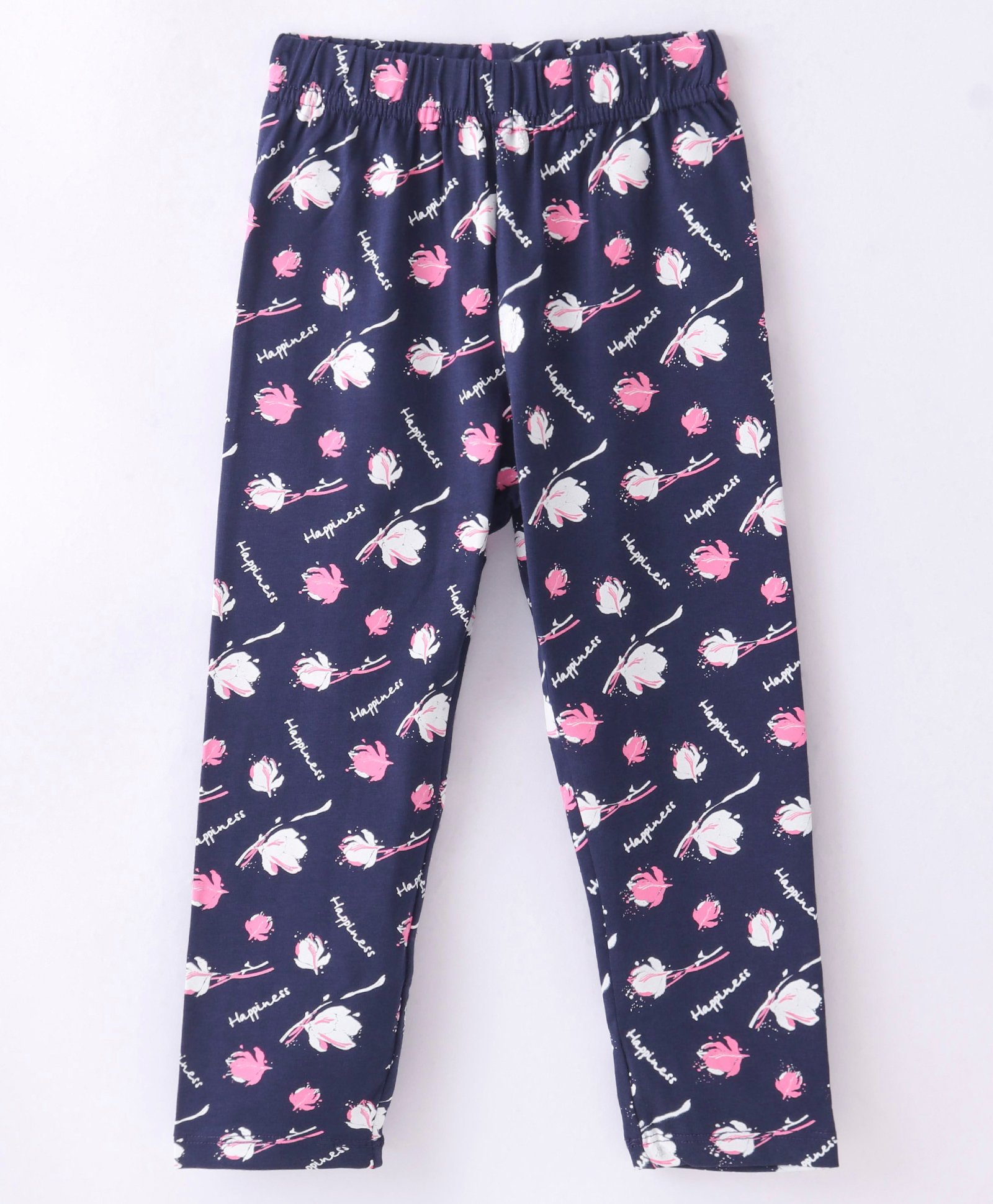Doreme Single Jersey Knit Full Length Leggings with Floral & Text Print - Blue-picture-18