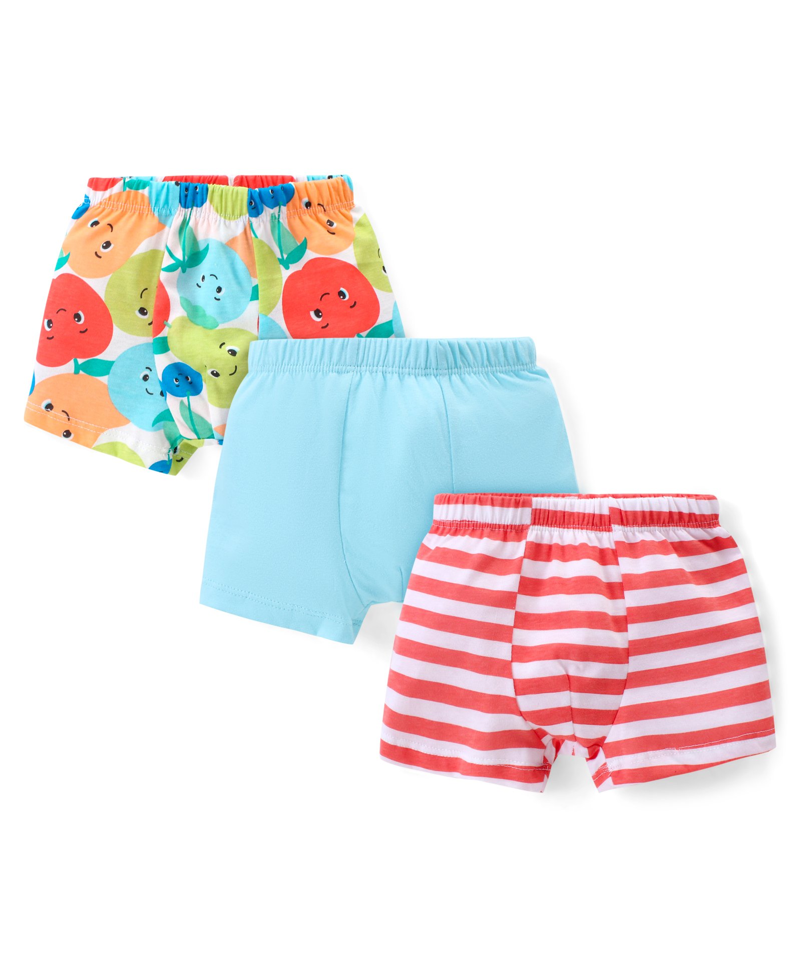 Babyhug 100% Cotton Knit Trunks with Striped & Fruit Print  Pack of 3 - Blue Red & White-image-17