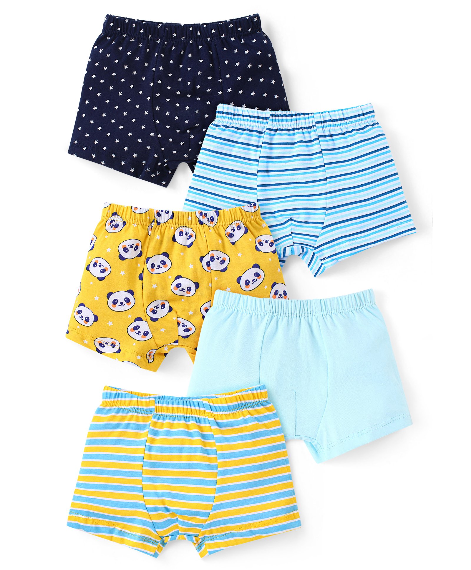 Babyhug 100% Cotton Knit Trunks with Stripes & Panda Print Pack of 5 - Multicolour-image-8