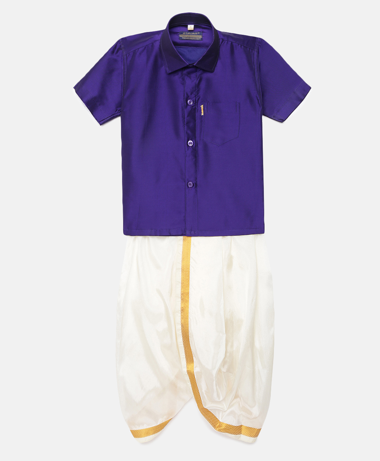 THANGAMAGAN Half Sleeves Solid Shirt & Dhoti Set - Violet Blue-picture-11