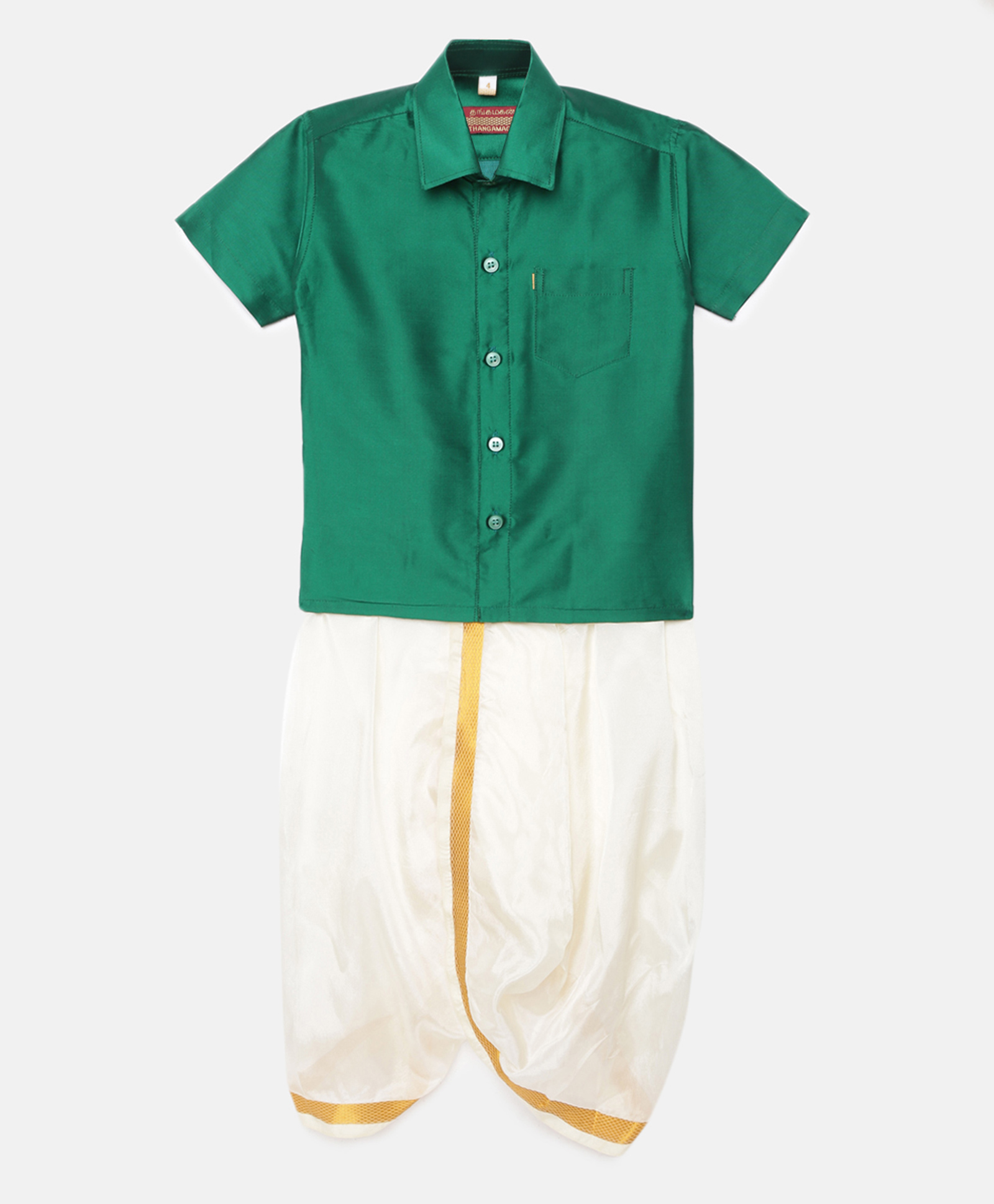 THANGAMAGAN Half Sleeves Solid Shirt & Dhoti Set - Teal Green-picture-8