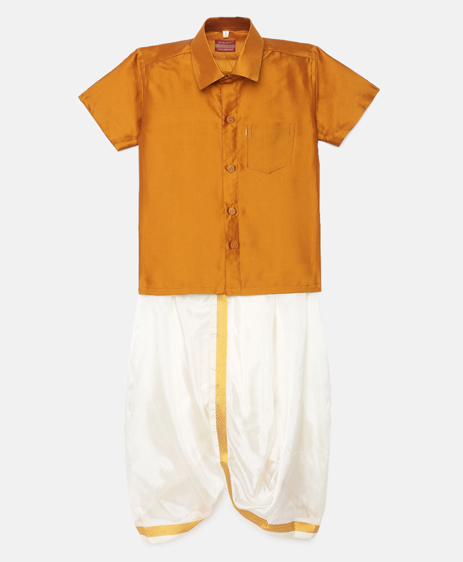 THANGAMAGAN Half Sleeves Solid Shirt & Dhoti Set - Mustard-picture-12