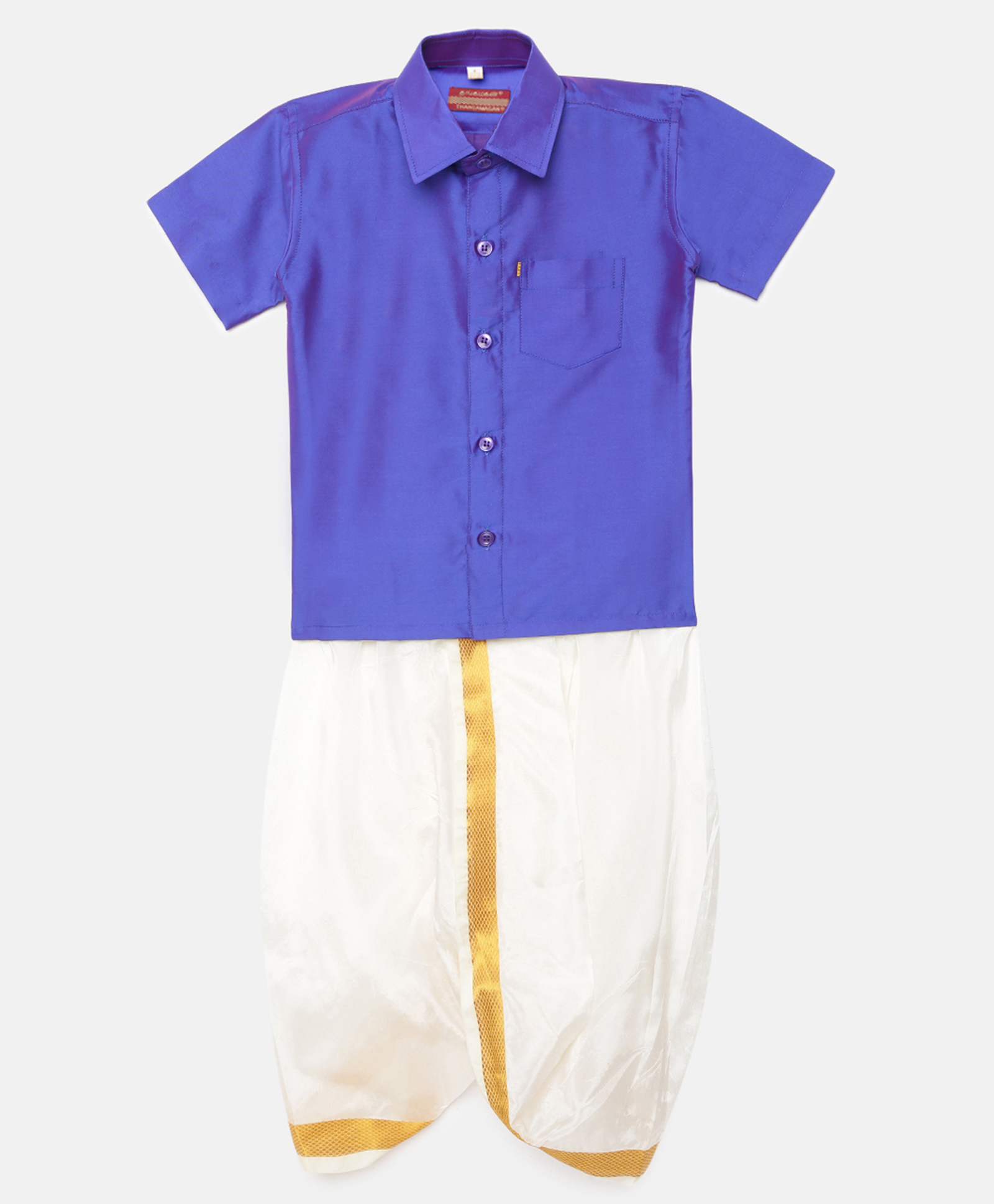 THANGAMAGAN Half Sleeves Solid Shirt & Dhoti Set -  Violet-picture-7