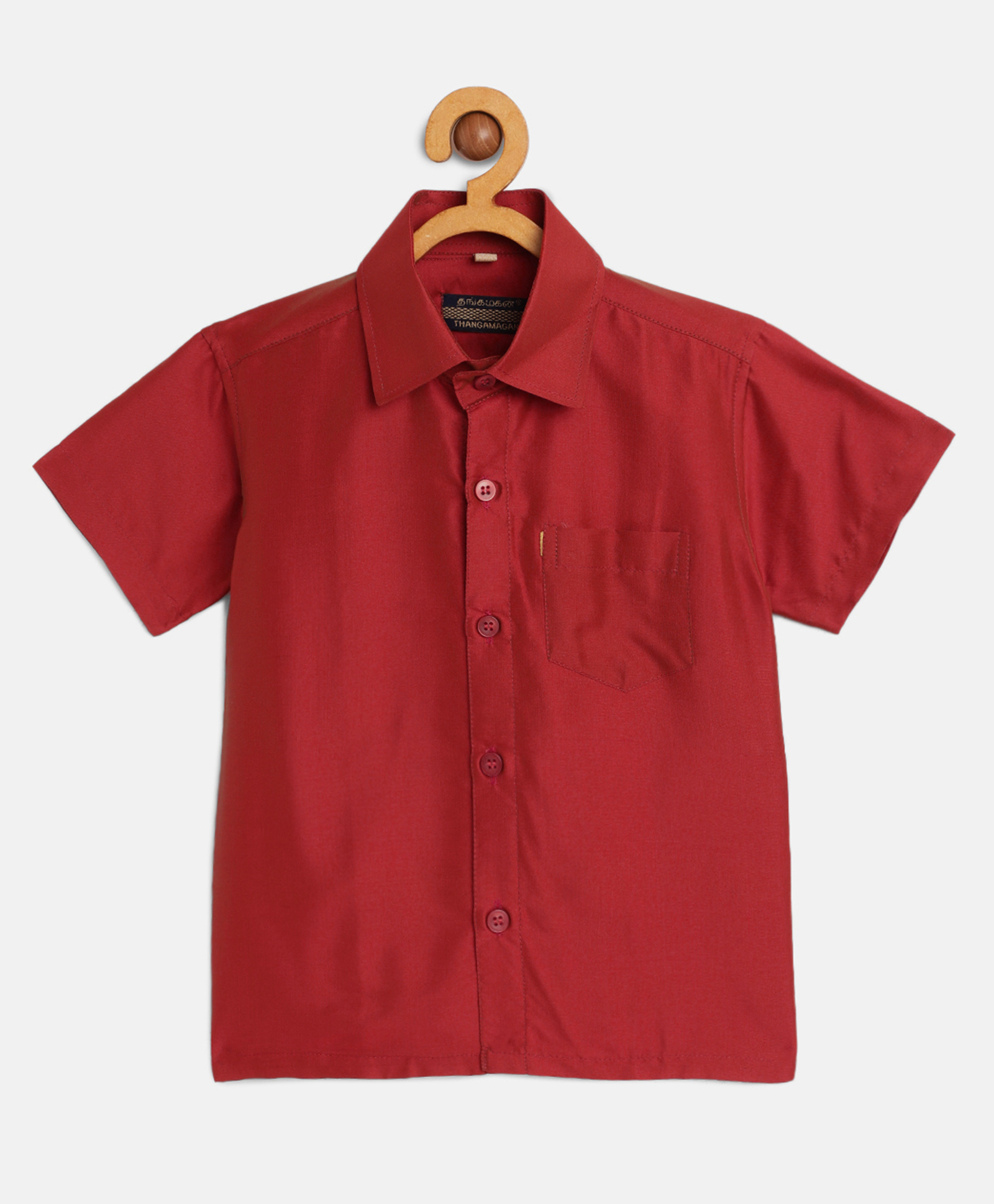 THANGAMAGAN Viscose Half Sleeves Soild Without Lining Shirt - Maroon-image-31