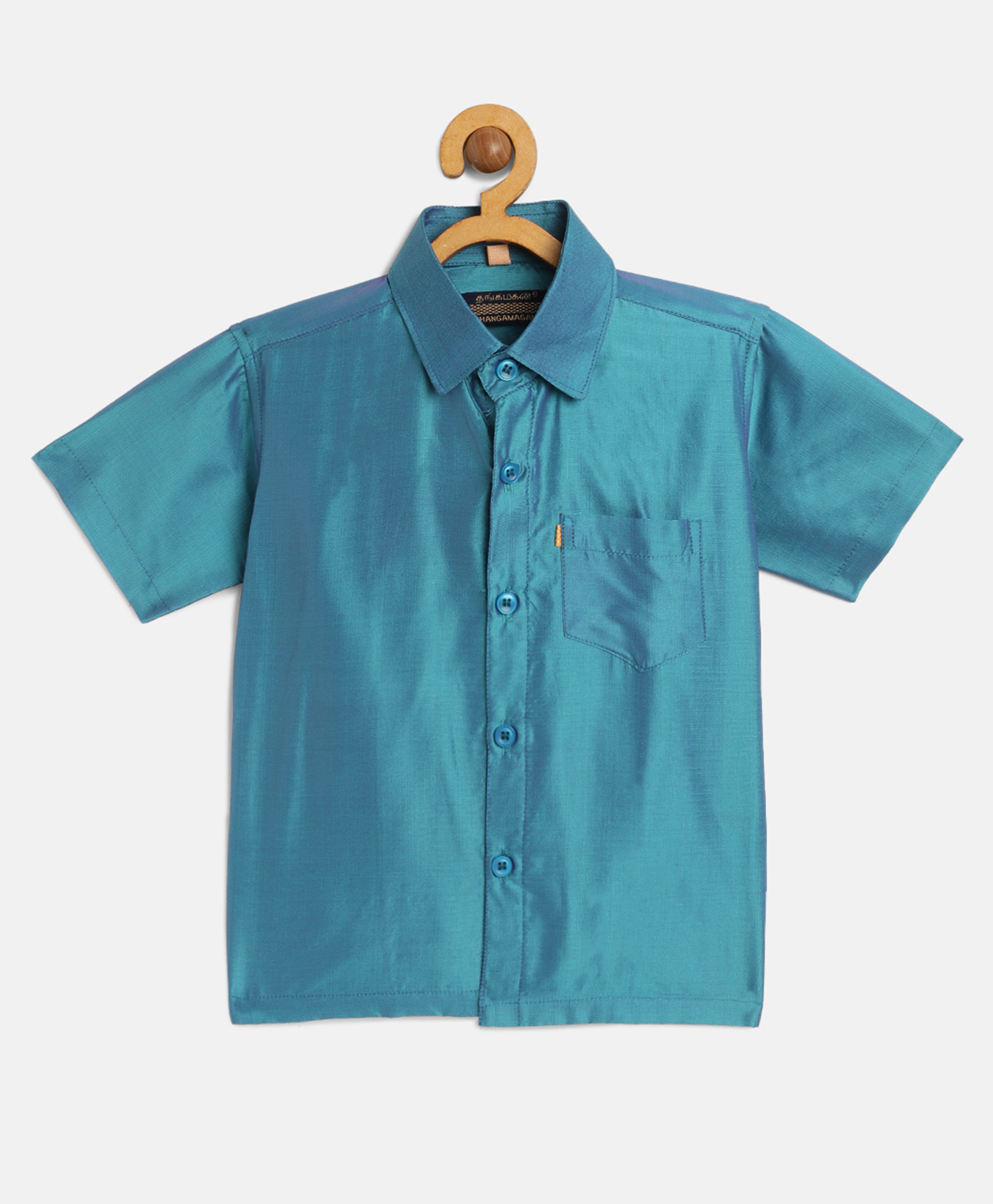 THANGAMAGAN Viscose Half Sleeves Soild Without Lining Shirt - Light Sky Blue-picture-17