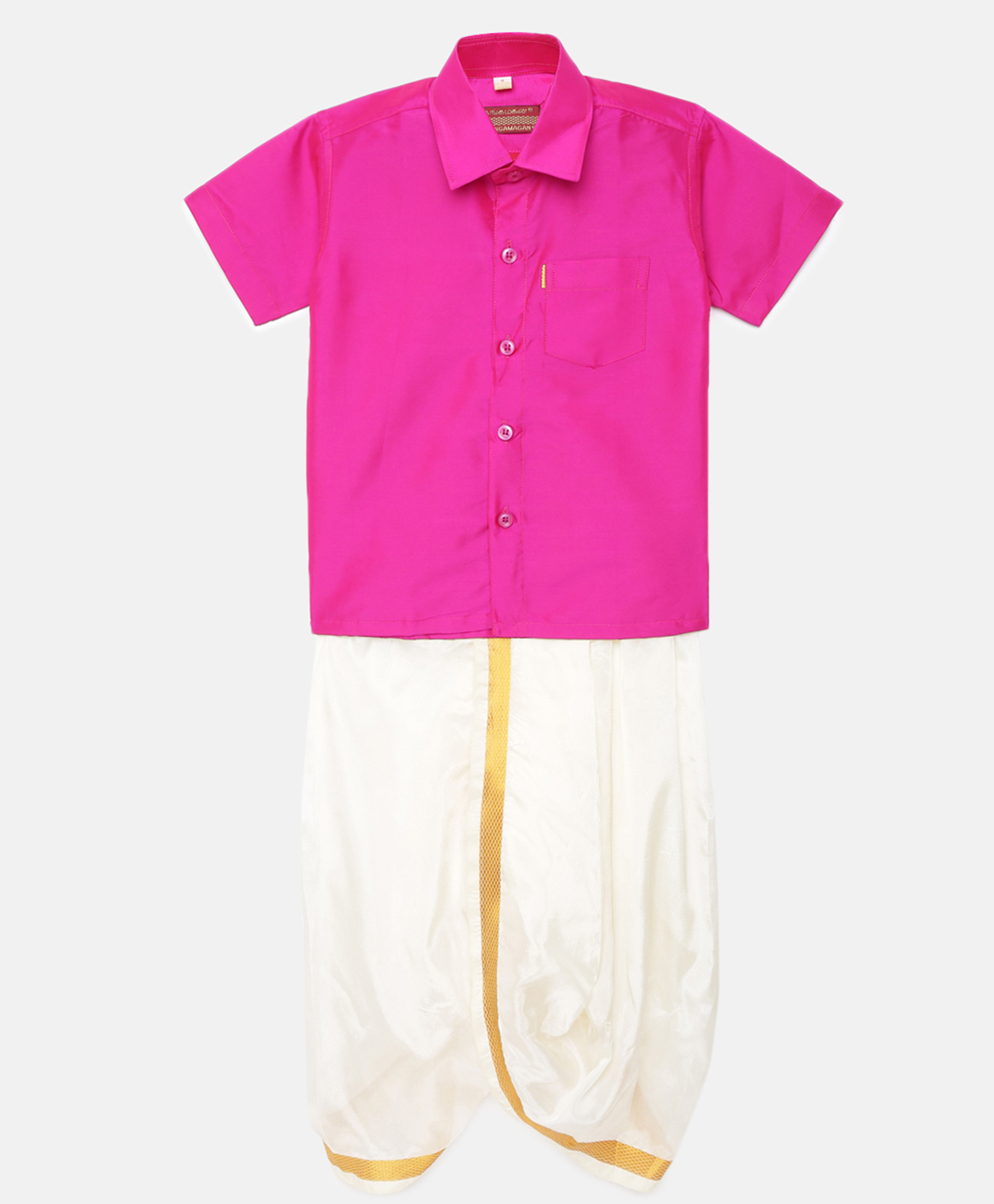 THANGAMAGAN Half Sleeves Solid Shirt & Dhoti Set - Pink-picture-19