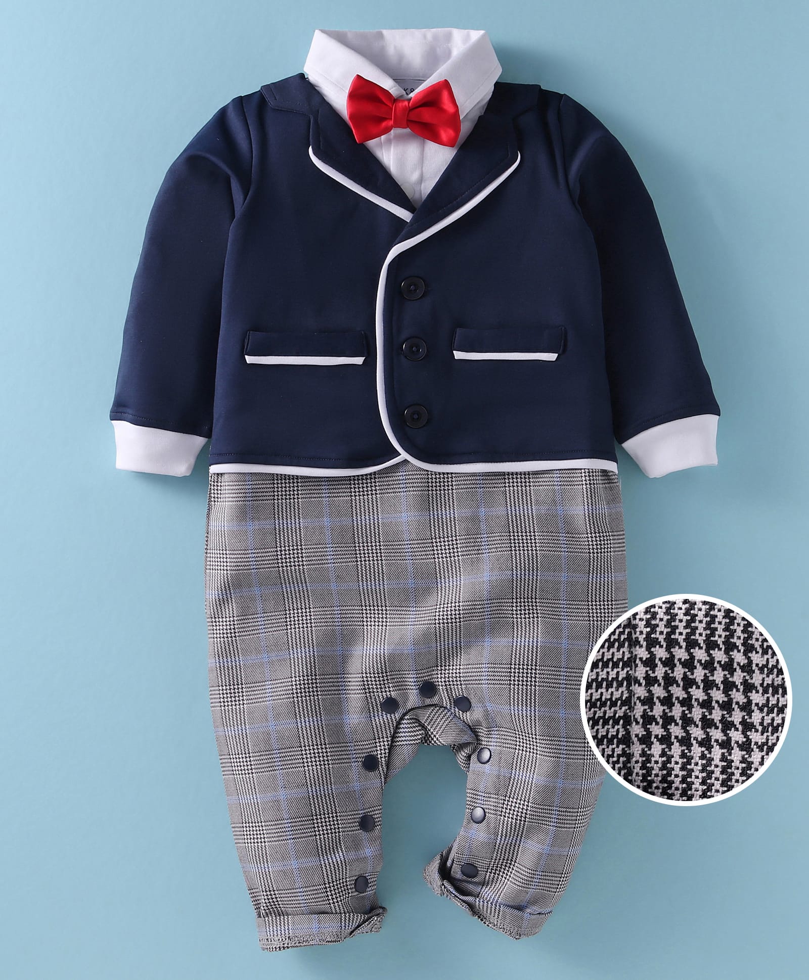 Mark & Mia Full Sleeves Party Wear Romper with Attached Blazer & Bow - Multicolour-picture-25