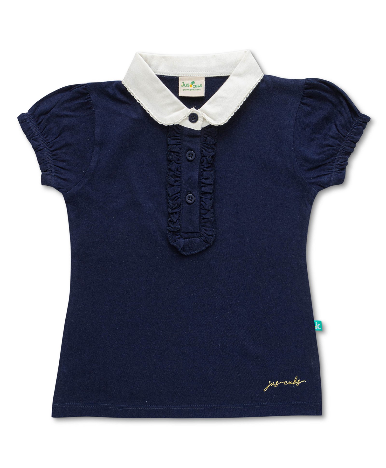 JusCubs Cotton Half Puff Sleeves Solid Top - Navy Blue-picture-13