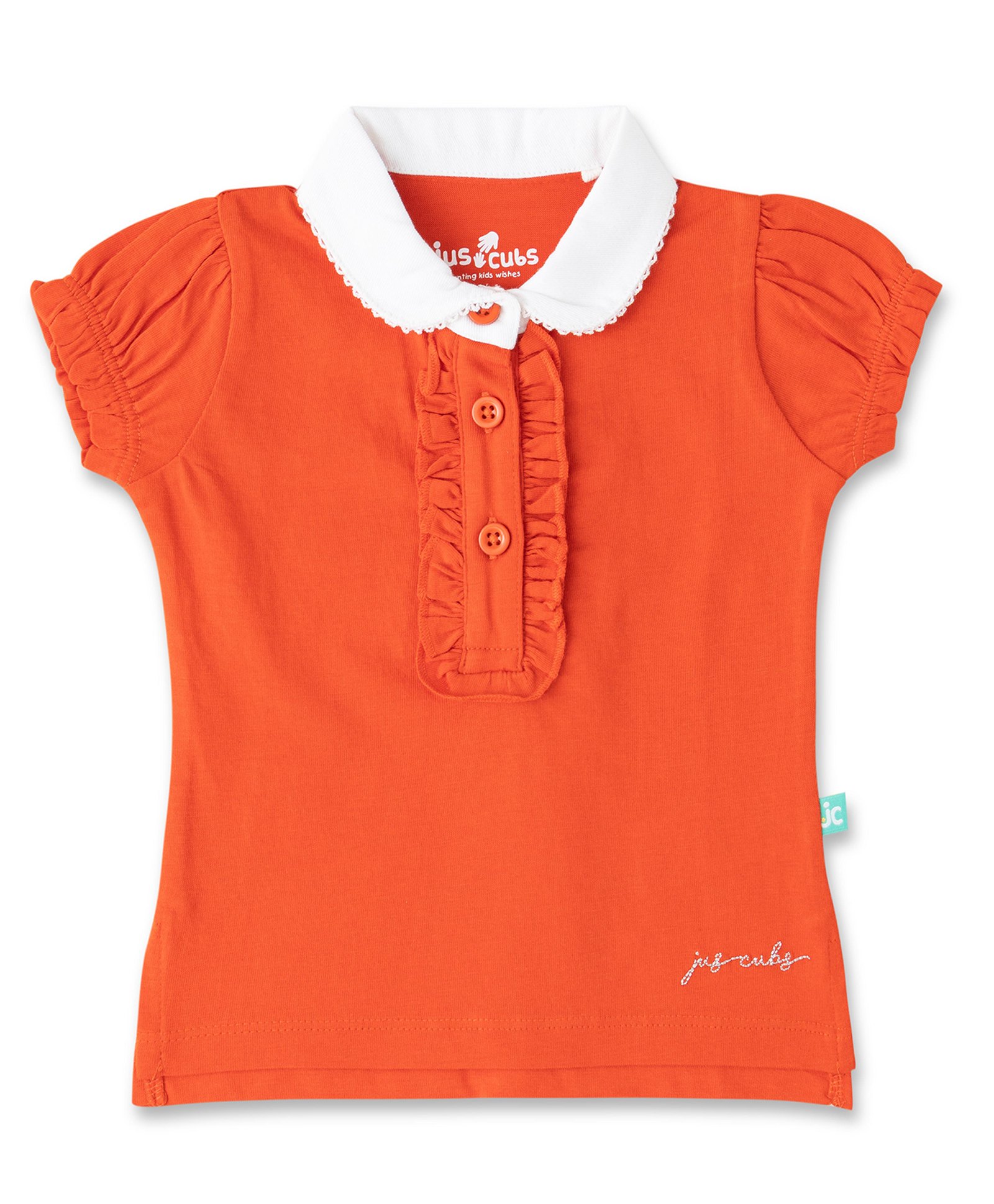 JusCubs Cotton Half Puff Sleeves Solid Top - Orange-picture-16