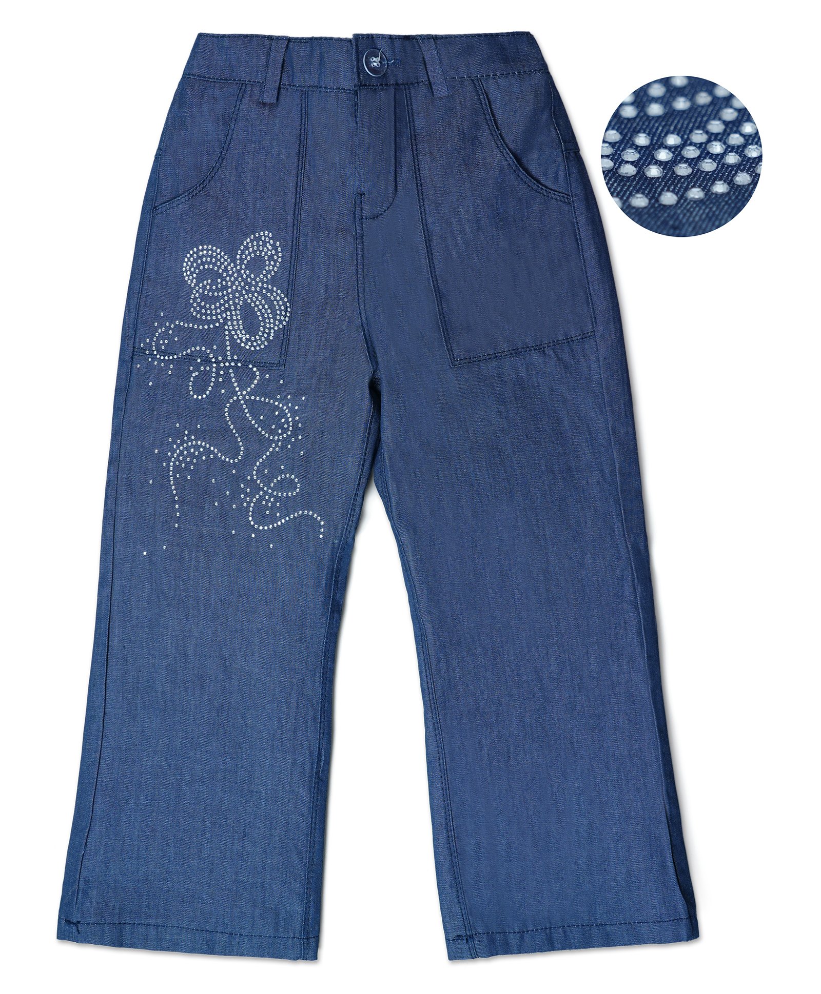 Nino Togs Girls Cotton Denim Rhinestone Embellished Flared Pant - Blue-picture-21
