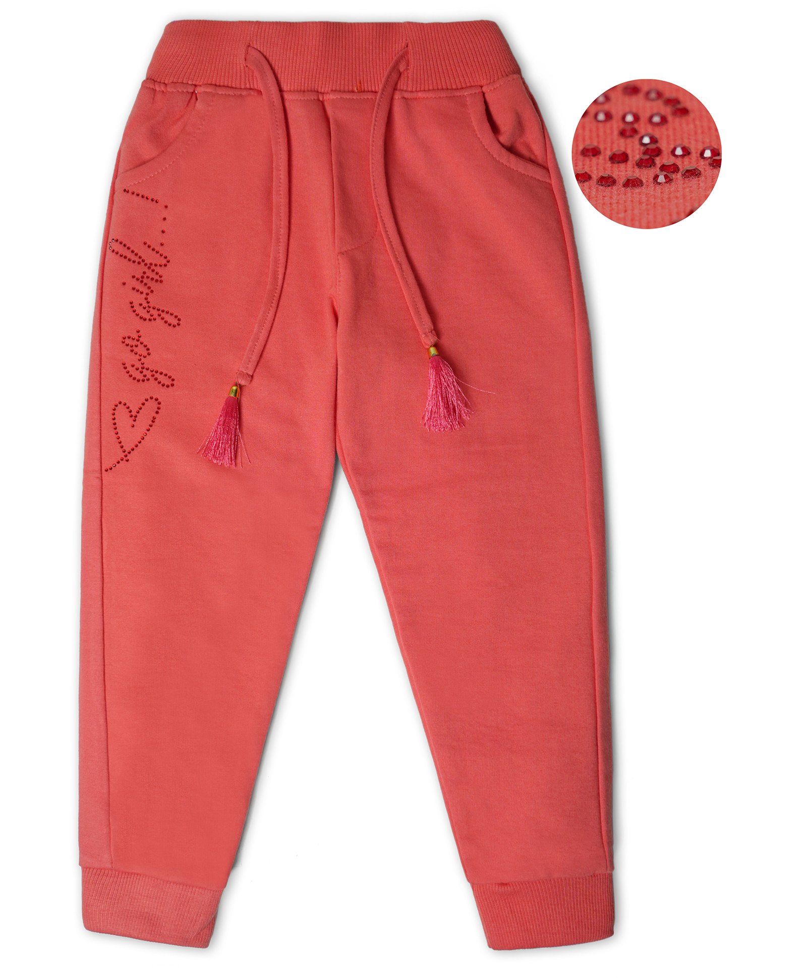 Nino Togs Cotton Loopknit Stone Embellished Joggers - Pink-image-47