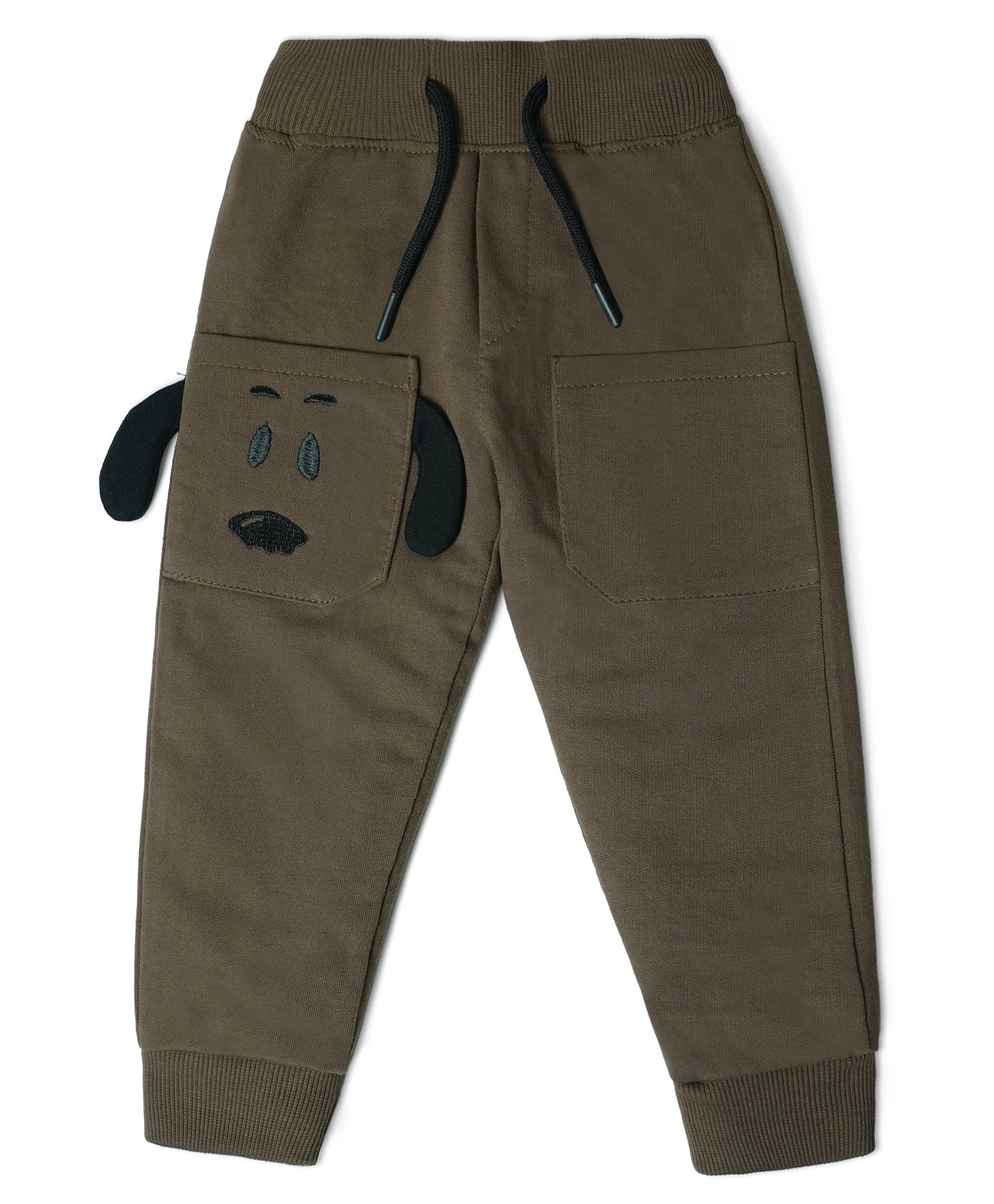 Nino Togs Boys Cotton Loopknit Dog Face Detailed Joggers - Dark Brown-image-2