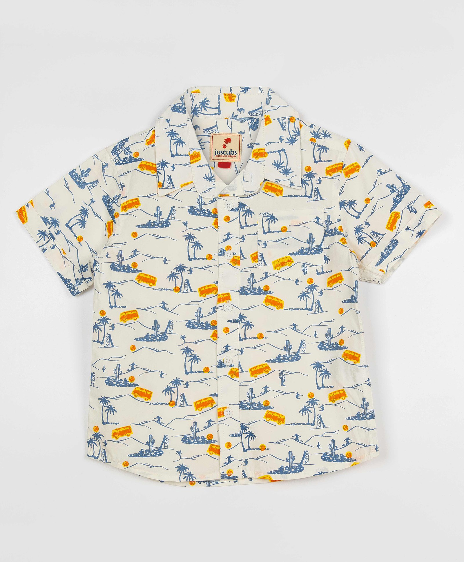 JusCubs Cotton Half Sleeves Summer Printed Woven Shirt - White-image-11