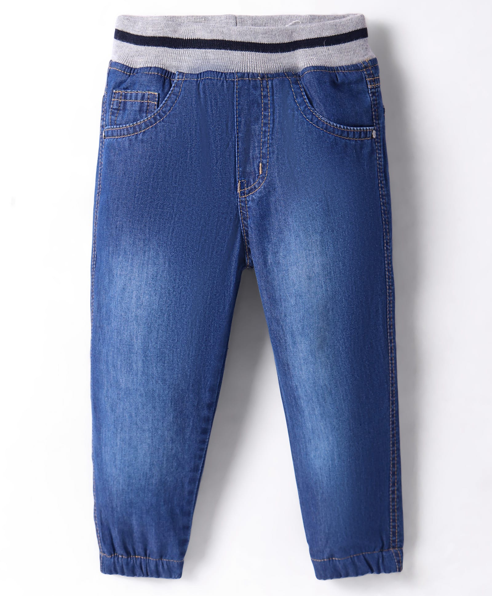 JASH KIDS Denim Knit Full Length Washed Jeans - Blue-picture-18