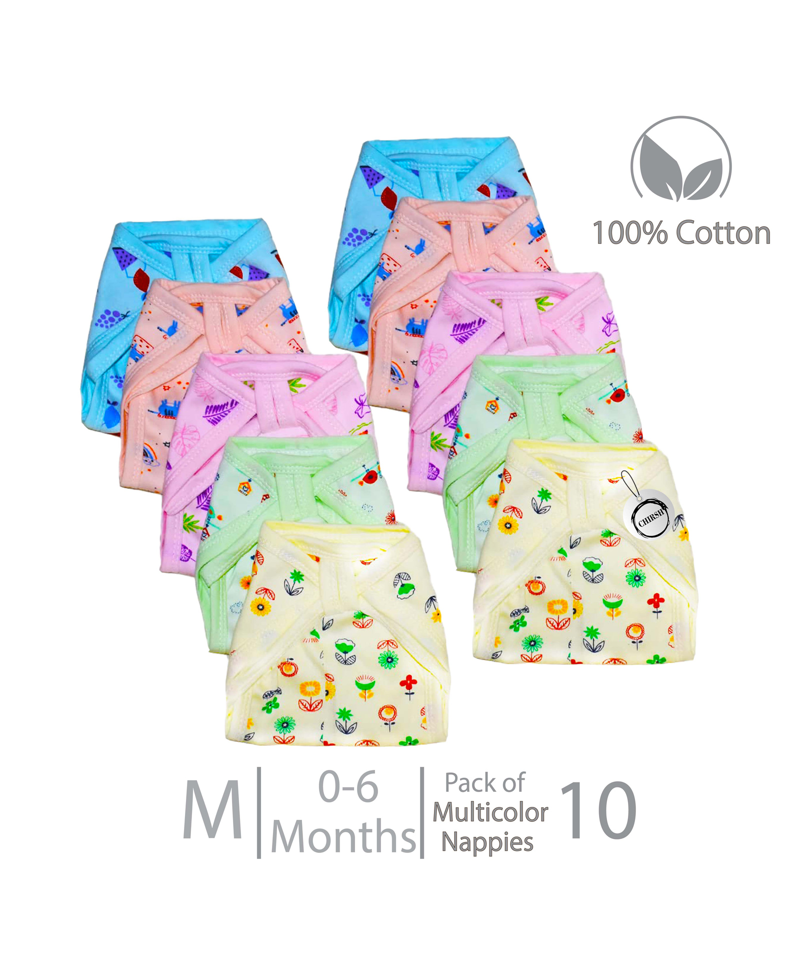 chrish Chirsh New Born Baby Cloth Diapers/Nappies Cloth Nappies With String Organic Cotton Cloth Nappy Medium Size Washable & Reusable Langot (0-6 Months) - Multi Color-picture-28