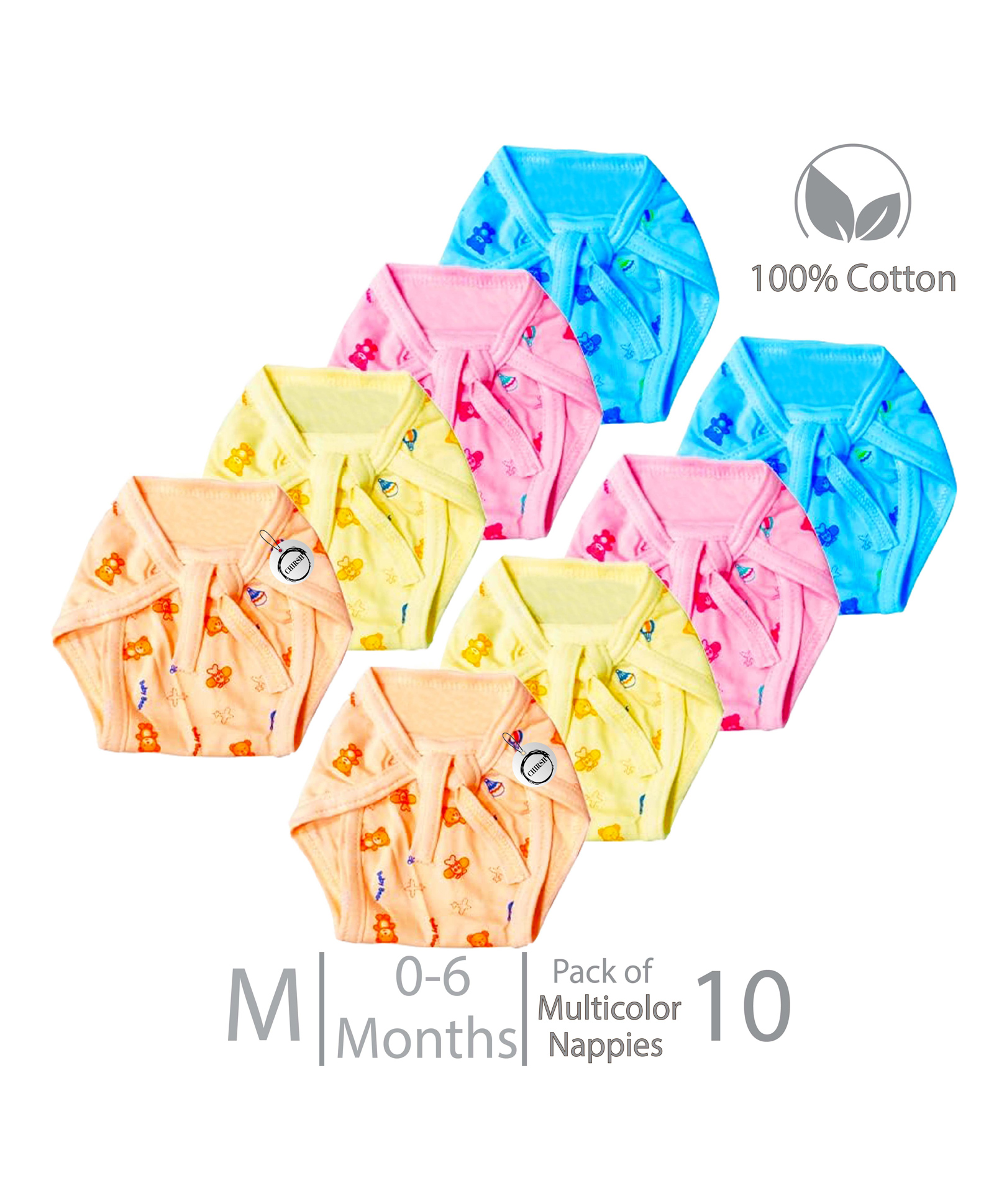 chrish Chirsh New Born Baby Cloth Diapers/Nappies Organic Cotton Cloth Nappy Cloth Nappies With String Washable & Reusable Langot Medium - Multi Color-picture-28