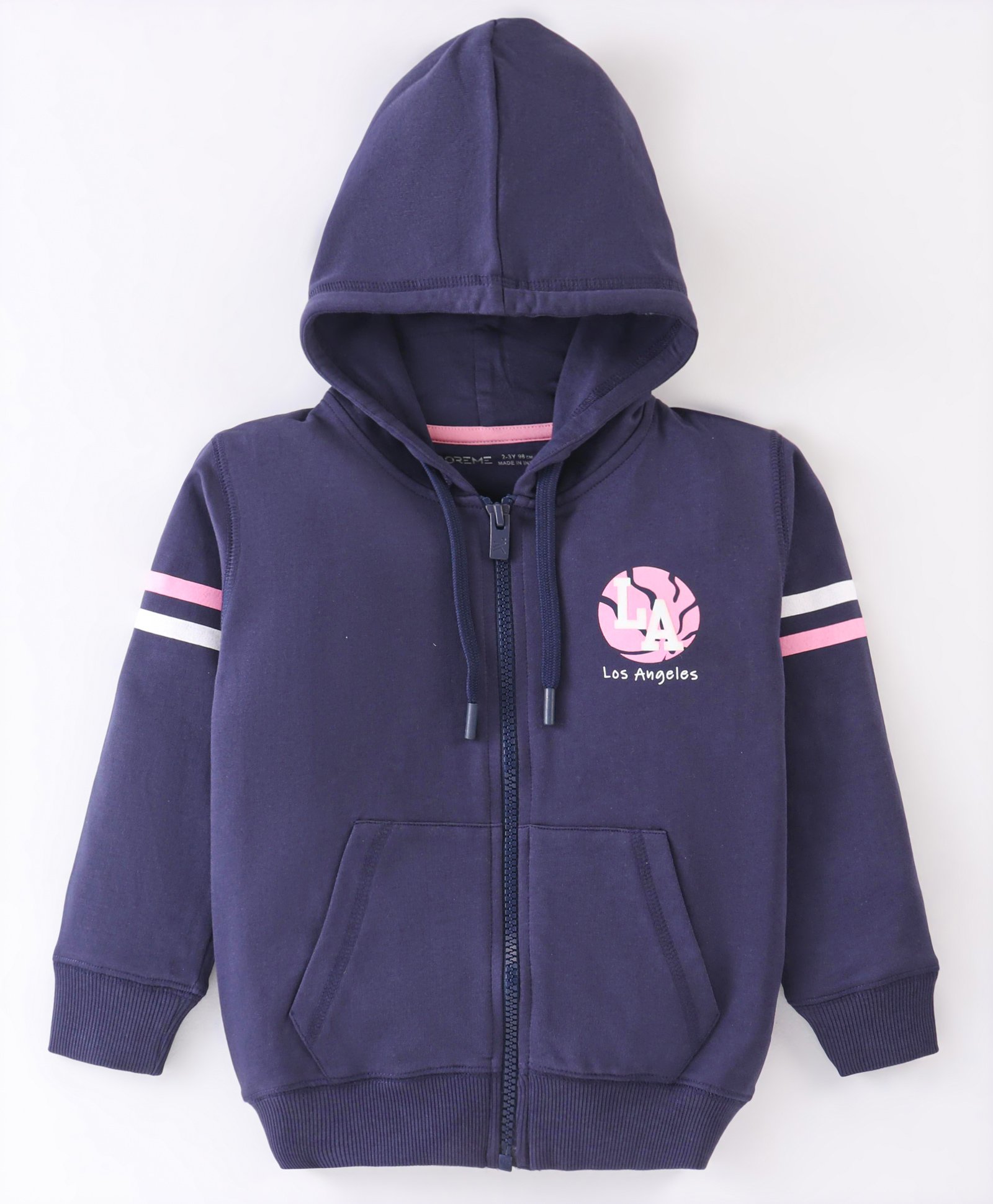Doreme Terry Full Sleeves Sweatjacket with Kangaroo Pockets Text Print - Oxford Blue-picture-10