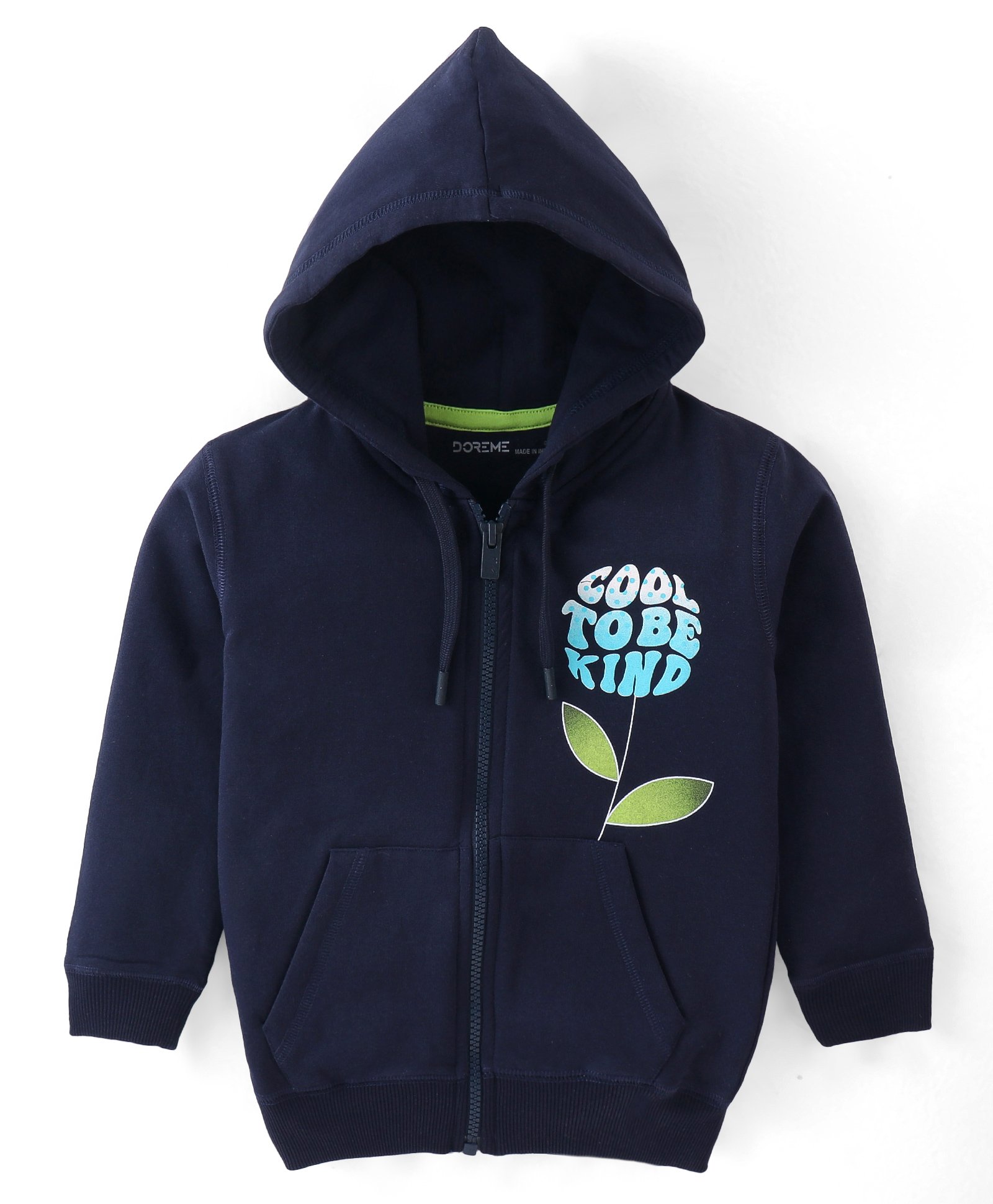 Doreme Terry Full Sleeves Sweatjacket with Text Print - Prussian Blue-image-48