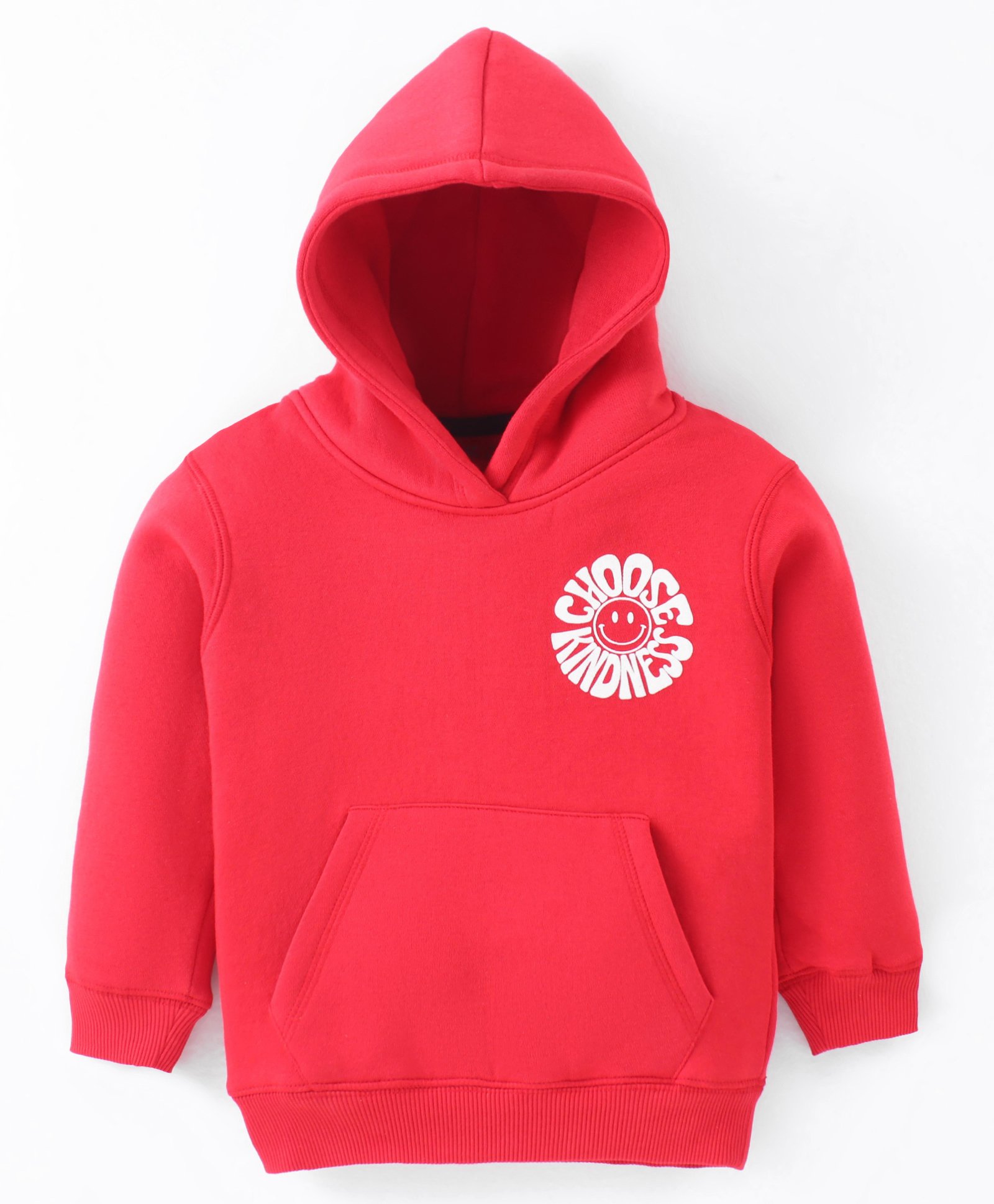Doreme Fleece Knit Full Sleeves Hooded Sweatshirt With Text Print & Kangaroo Pockets - Red-image-41