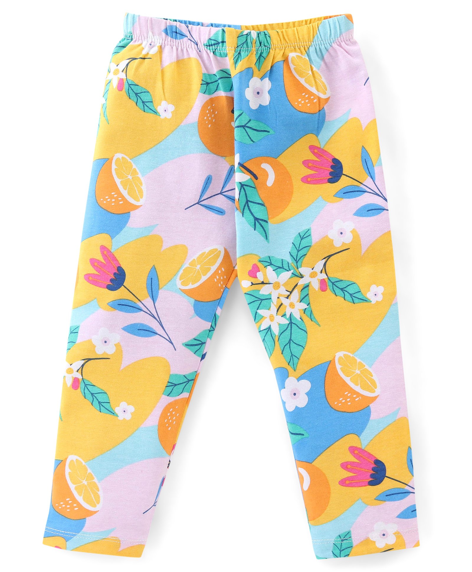 Babyhug Cotton Lycra Knit Full Length Stretchable Leggings with Floral Print - Multicolour-picture-30