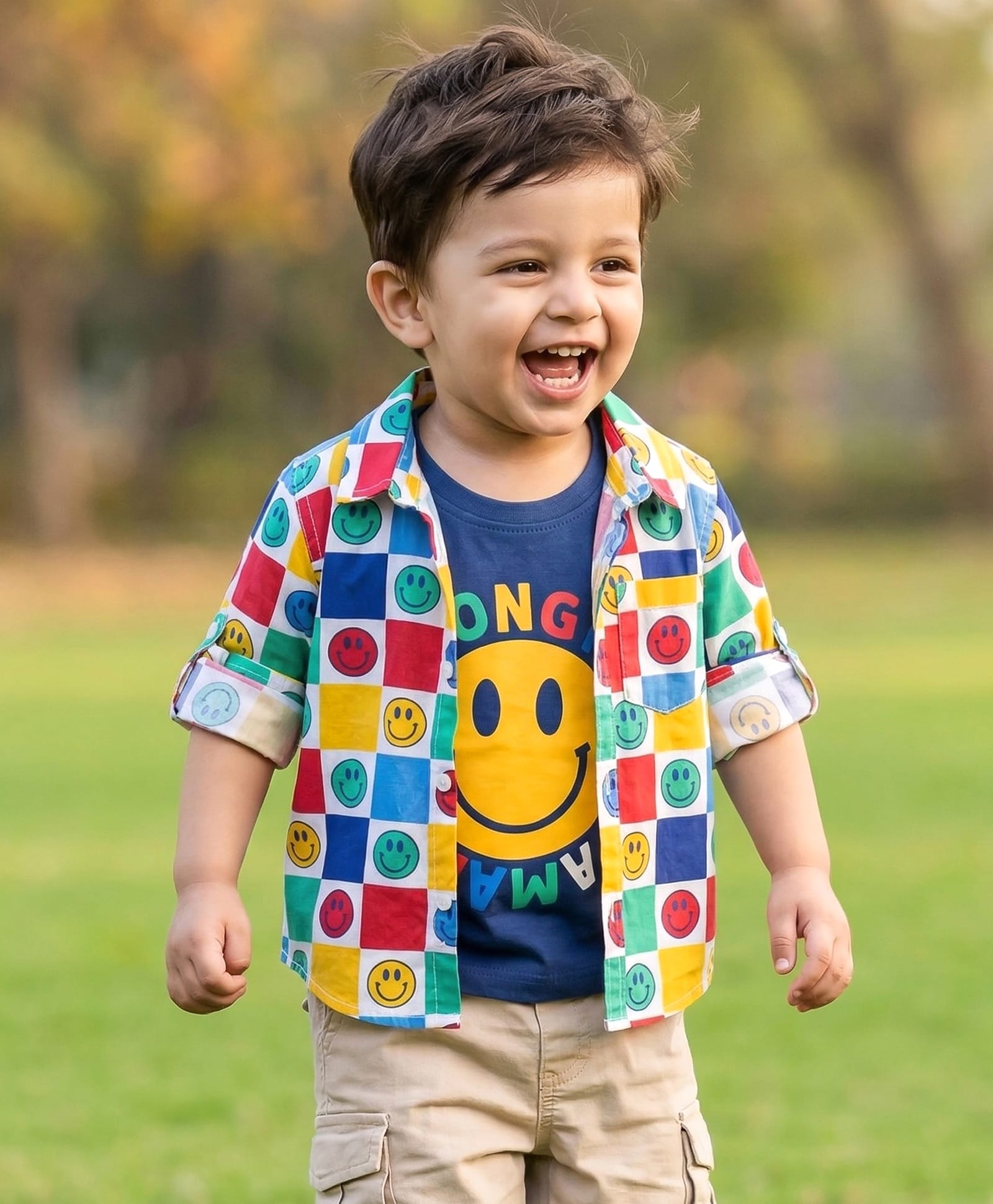 Babyhug Cotton Knit Full Sleeves Smiley Printed Shirt with T-Shirt - Navy Blue White & Yellow-picture-21