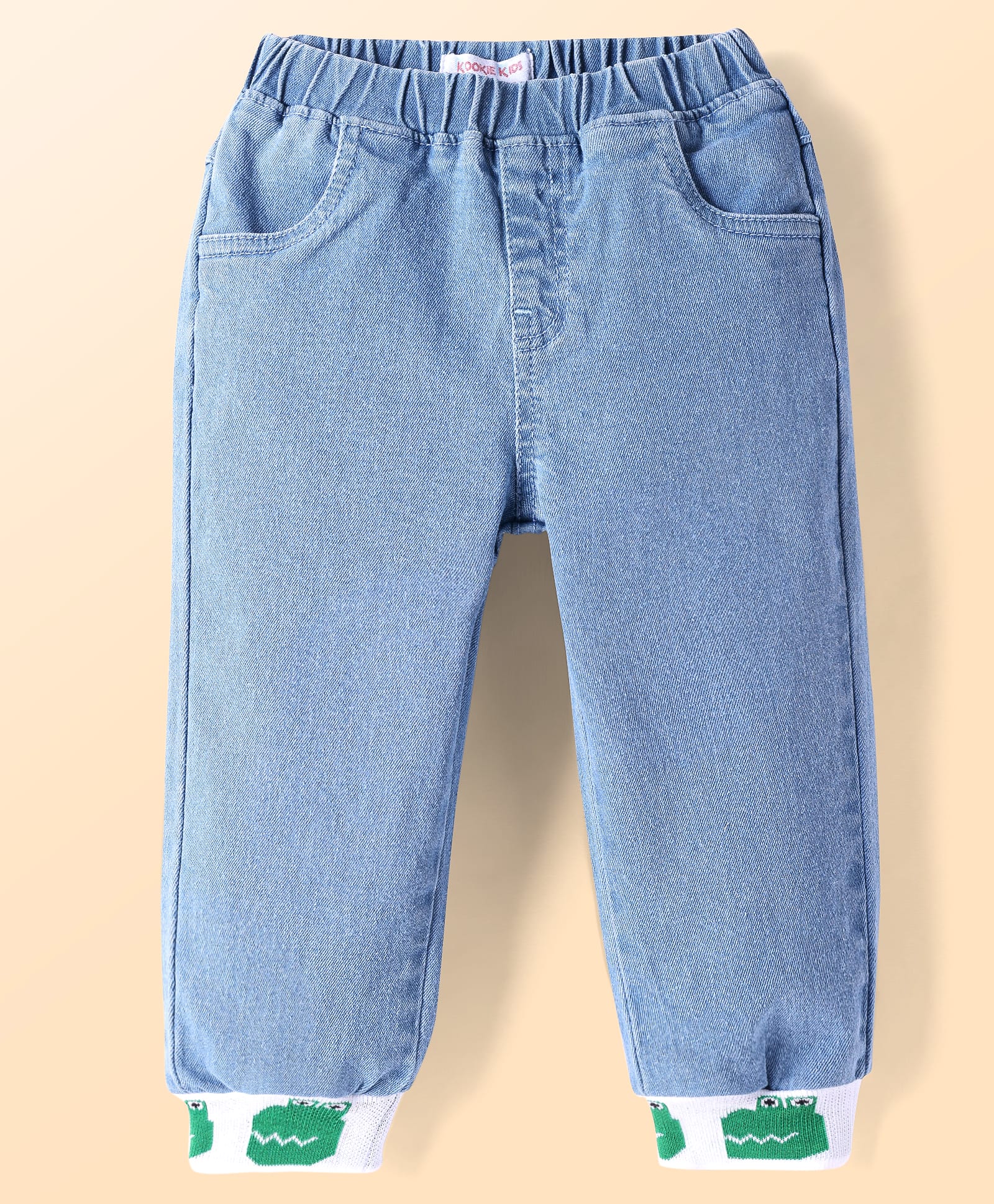 kookie kids Kookie KidsCotton Lycra Denim Solid Color Jeans With Crocodile Design - Blue-picture-19