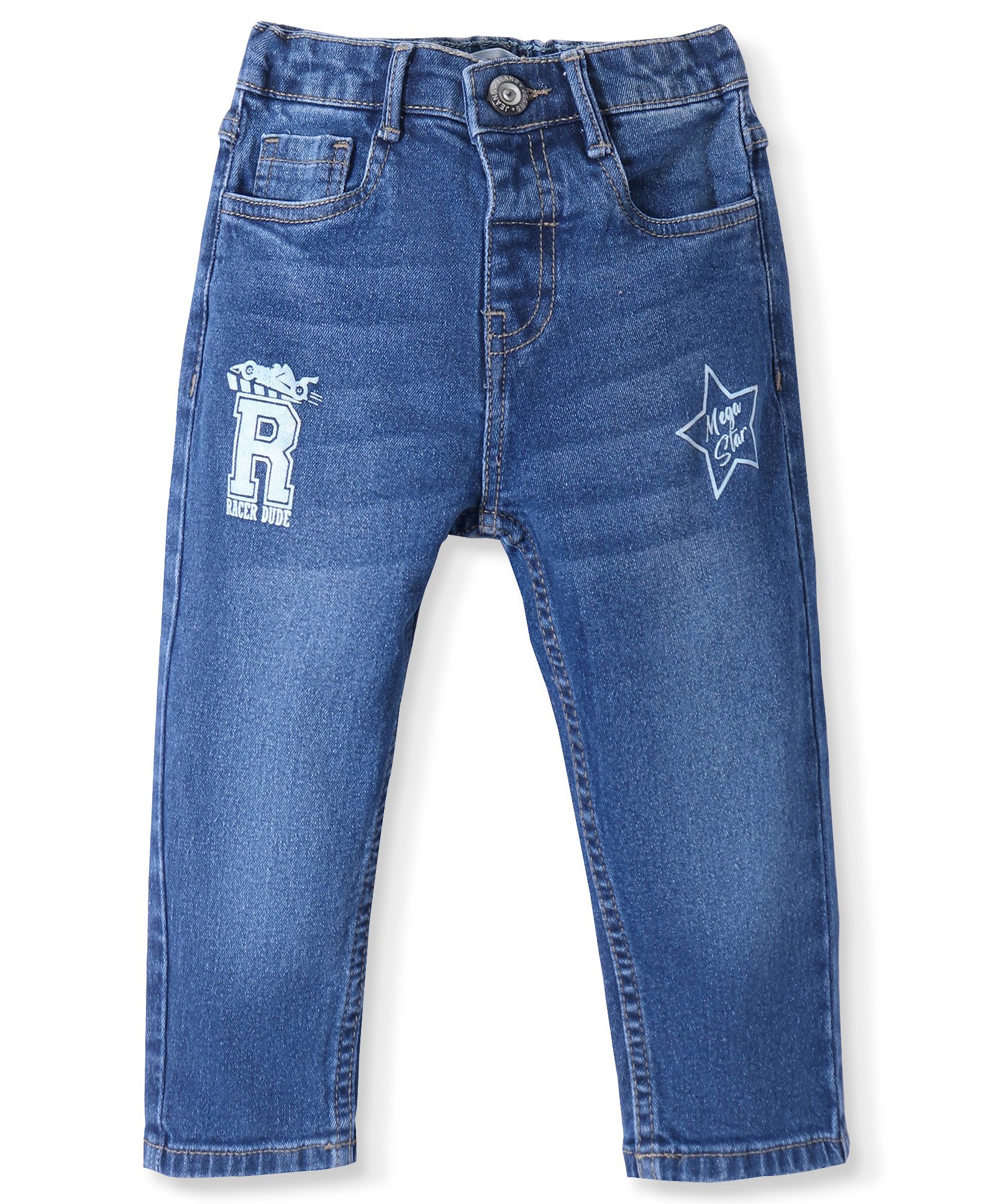 Kookie Kids Full Length Denim Jeans With Text Graphics - Blue-picture-18