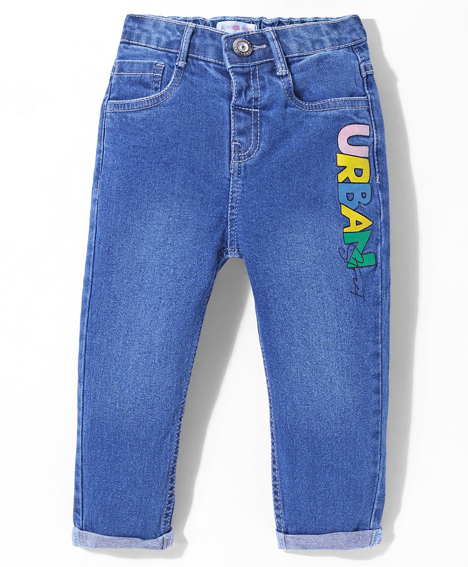 Kookie Kids Cotton Lycra Denim Full Length Jeans with Text Graphics Print Detailing -Blue-picture-27