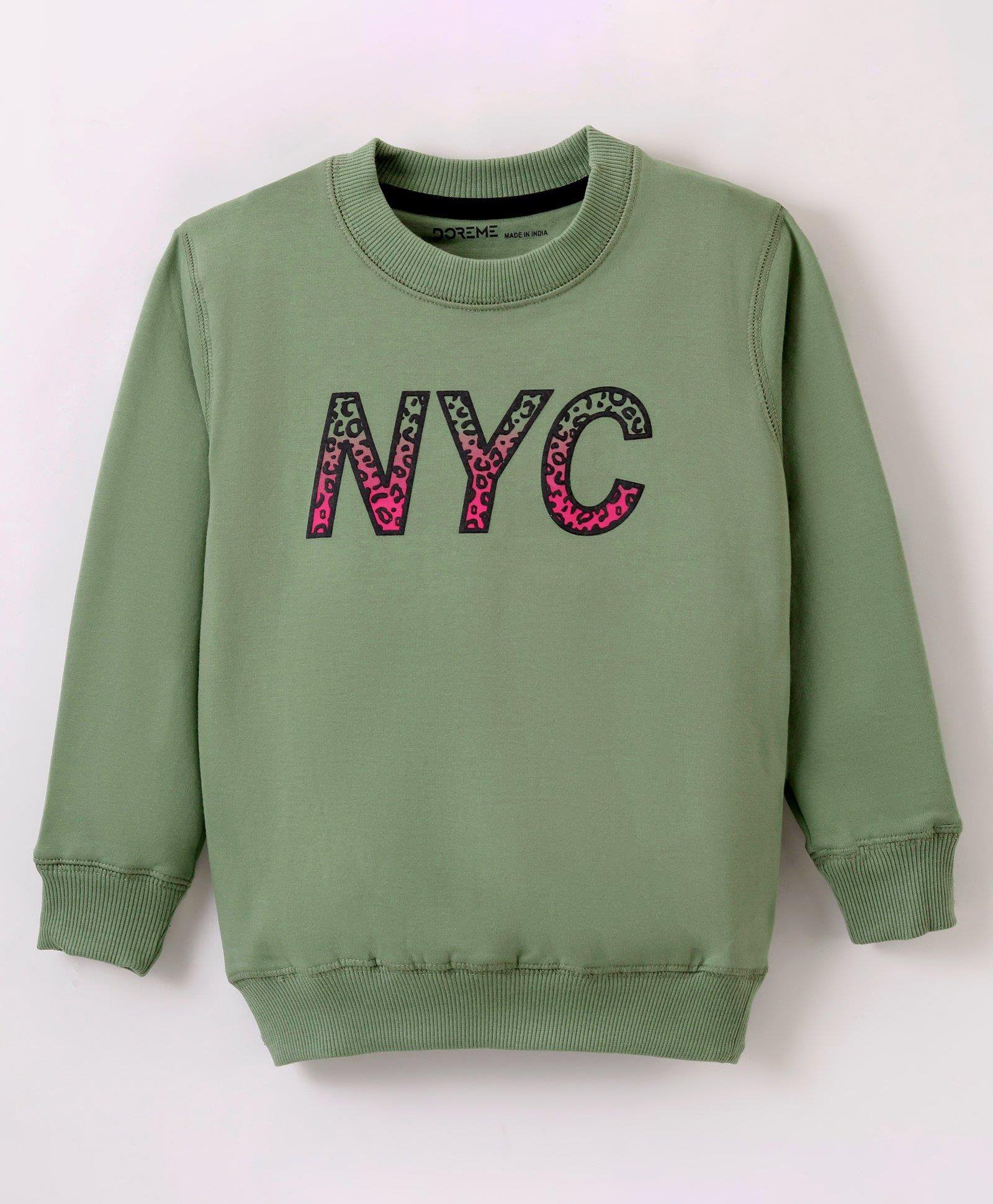 Doreme Fleece Full Sleeves Brushed Sweatshirt with Text Print -  Green-picture-25
