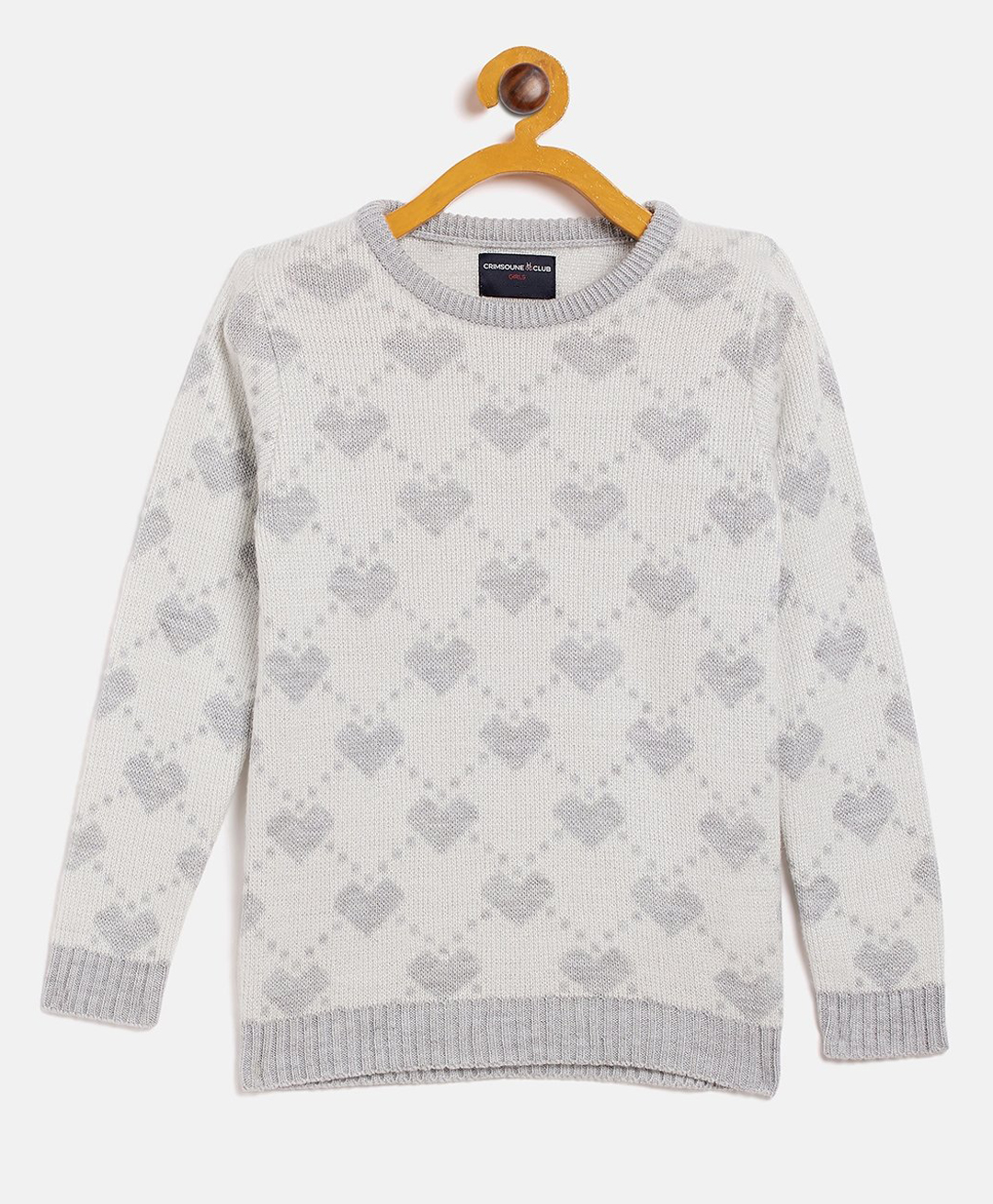 CRIMSOUNE CLUB  Full Sleeves Hearts Designed Sweater  -  Grey-picture-24