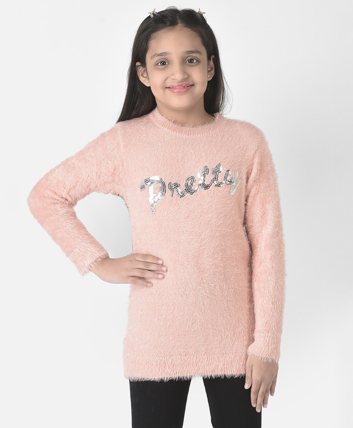 CRIMSOUNE CLUB Full Sleeves Sequins Pretty Text Printed Sweater - Pink-picture-26