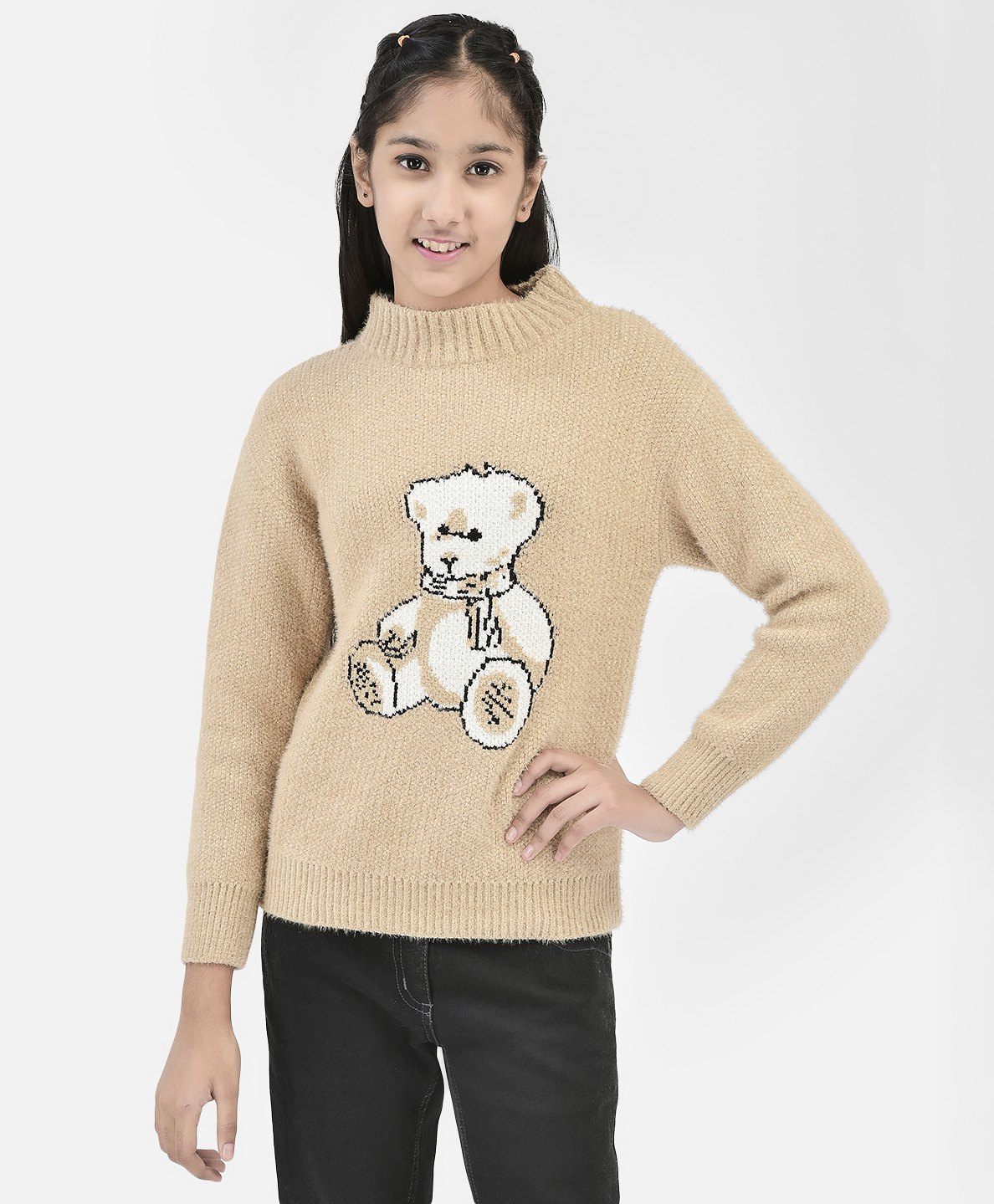 CRIMSOUNE CLUB Full Sleeves Teddy Bear Printed Sweater - Beige-picture-27