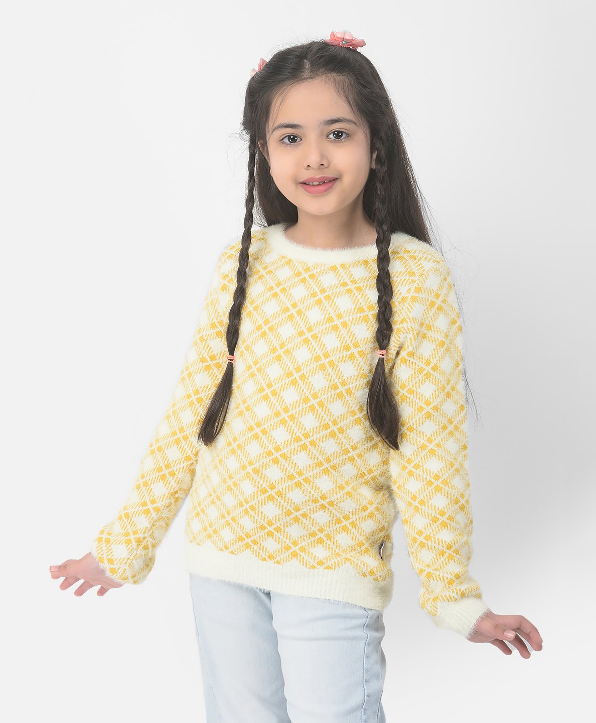 CRIMSOUNE CLUB Full Sleeves Checked Sweater - Mustard-picture-26