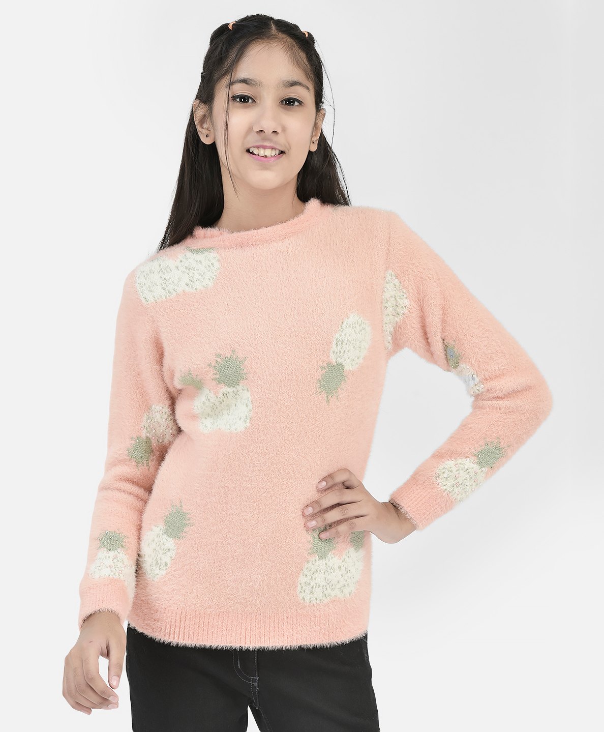 CRIMSOUNE CLUB Full Sleeves Beads Detailed Pineapple Designed Sweater - Peach-picture-28