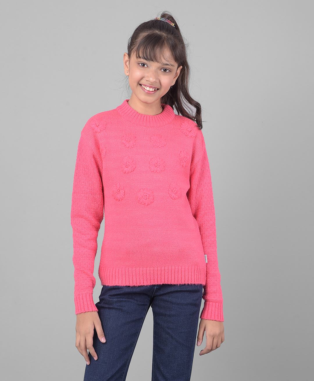 CRIMSOUNE CLUB  Full Sleeves Floral Designed Sweater  -  Pink-picture-16